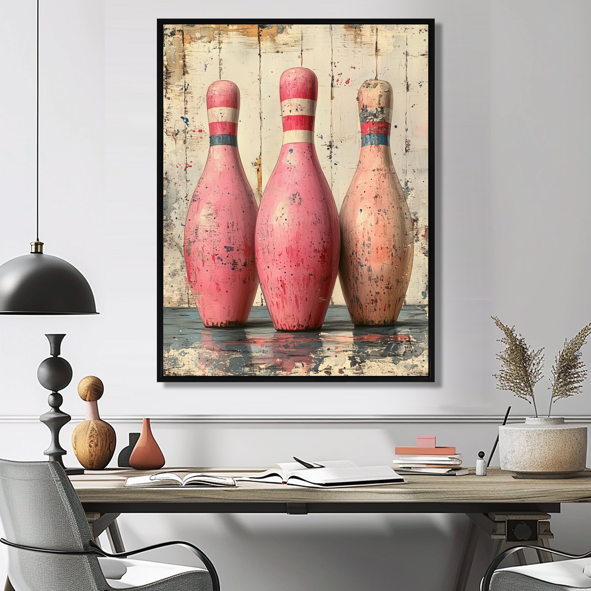 Pink And Beige Bowling Pinsetters Rhythm - Bowling Canvas Wall Art