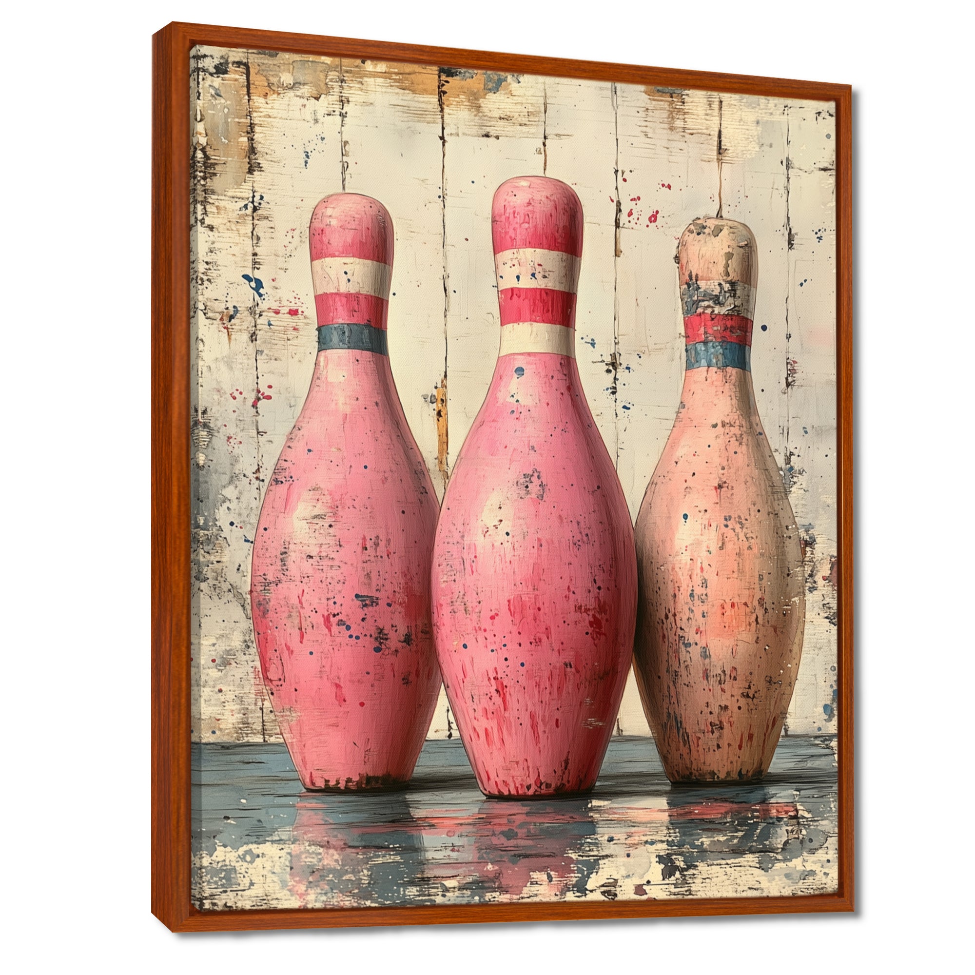 Pink And Beige Bowling Pinsetters Rhythm - Bowling Canvas Wall Art
