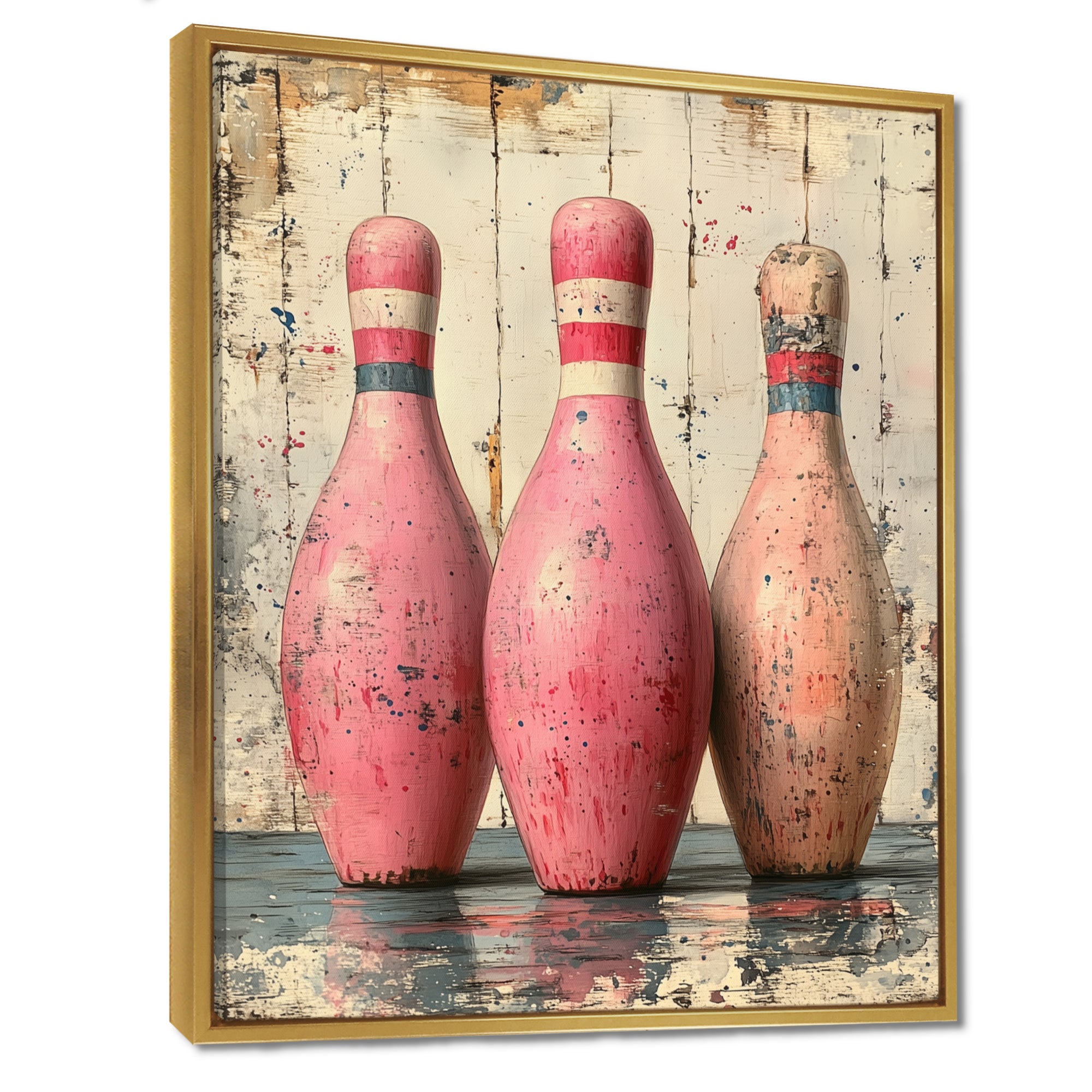 Pink And Beige Bowling Pinsetters Rhythm - Bowling Canvas Wall Art