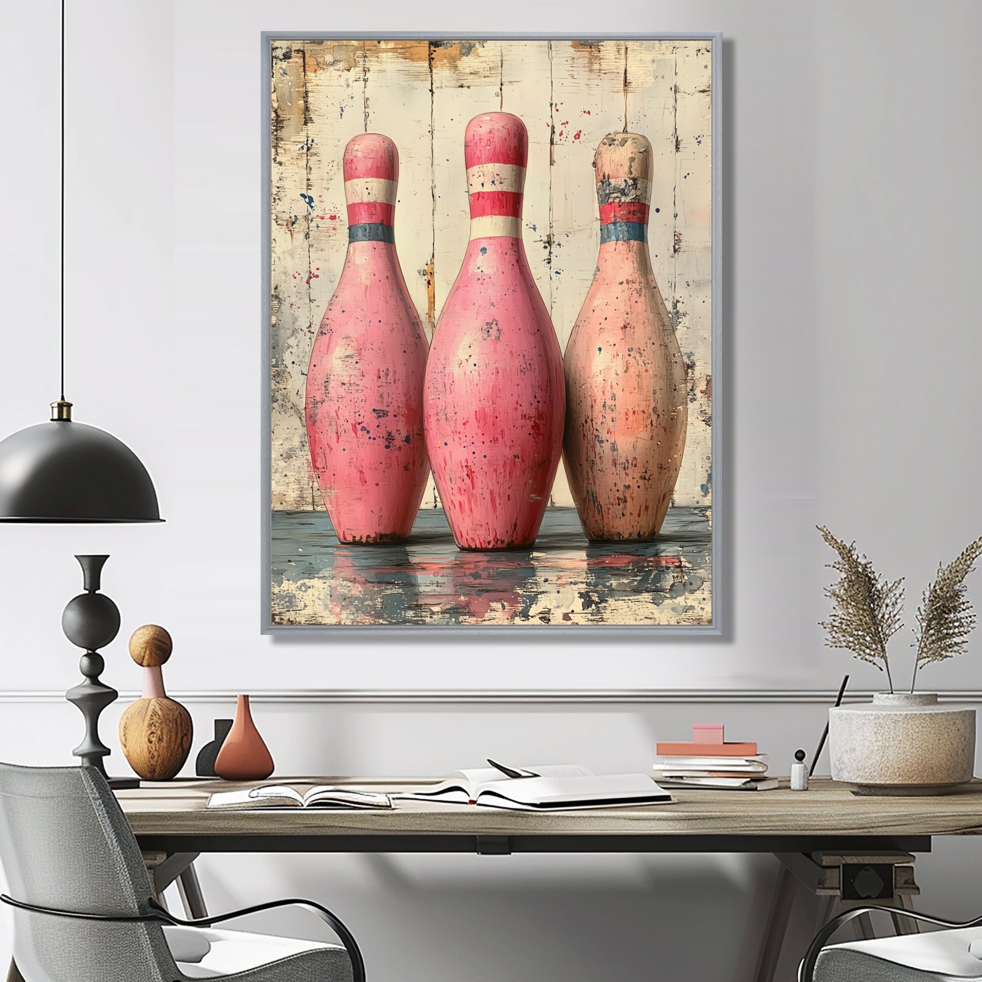 Pink And Beige Bowling Pinsetters Rhythm - Bowling Canvas Wall Art