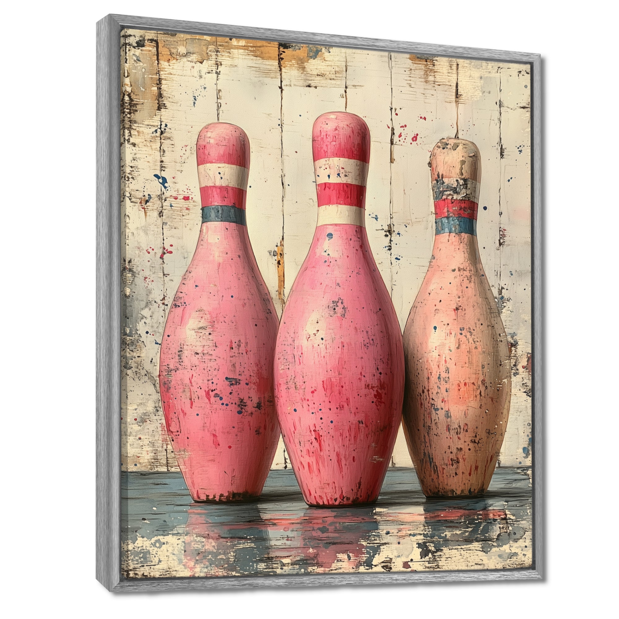 Pink And Beige Bowling Pinsetters Rhythm - Bowling Canvas Wall Art