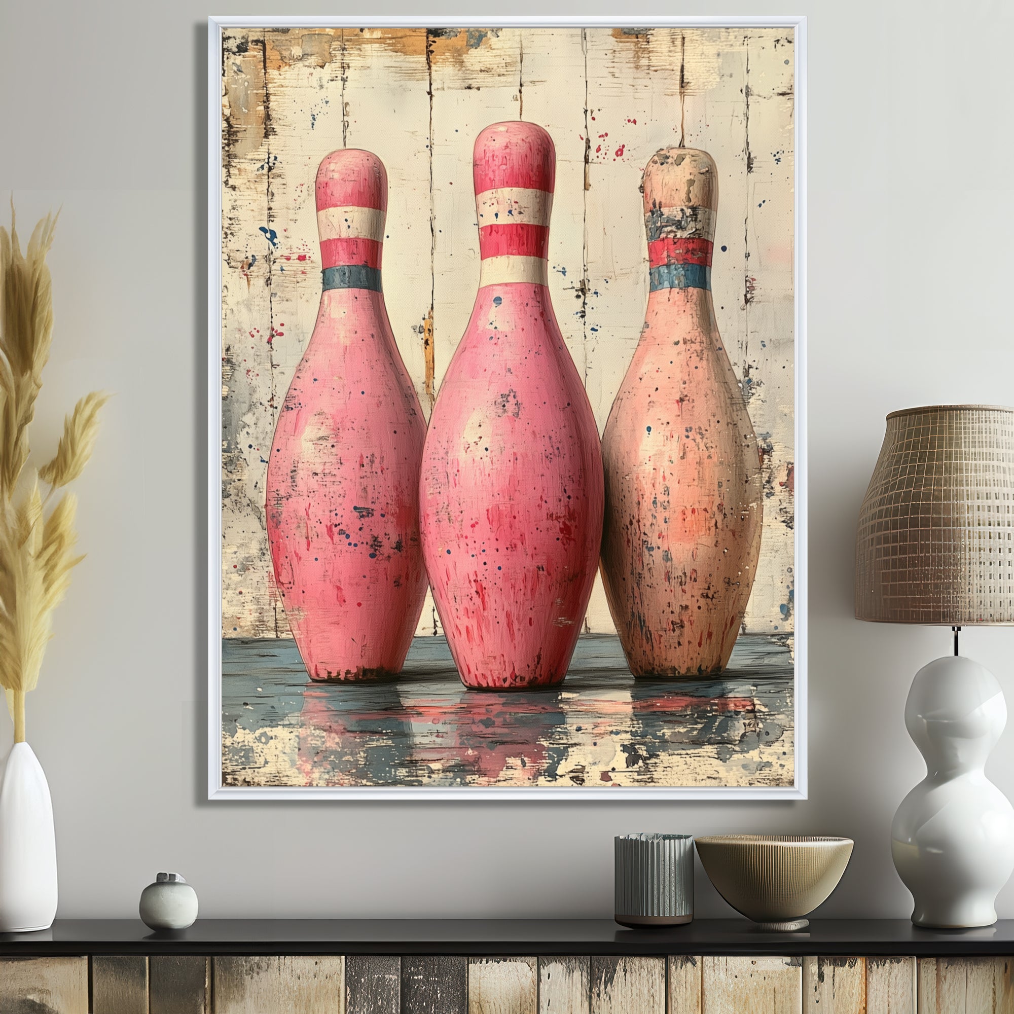 Pink And Beige Bowling Pinsetters Rhythm - Bowling Canvas Wall Art