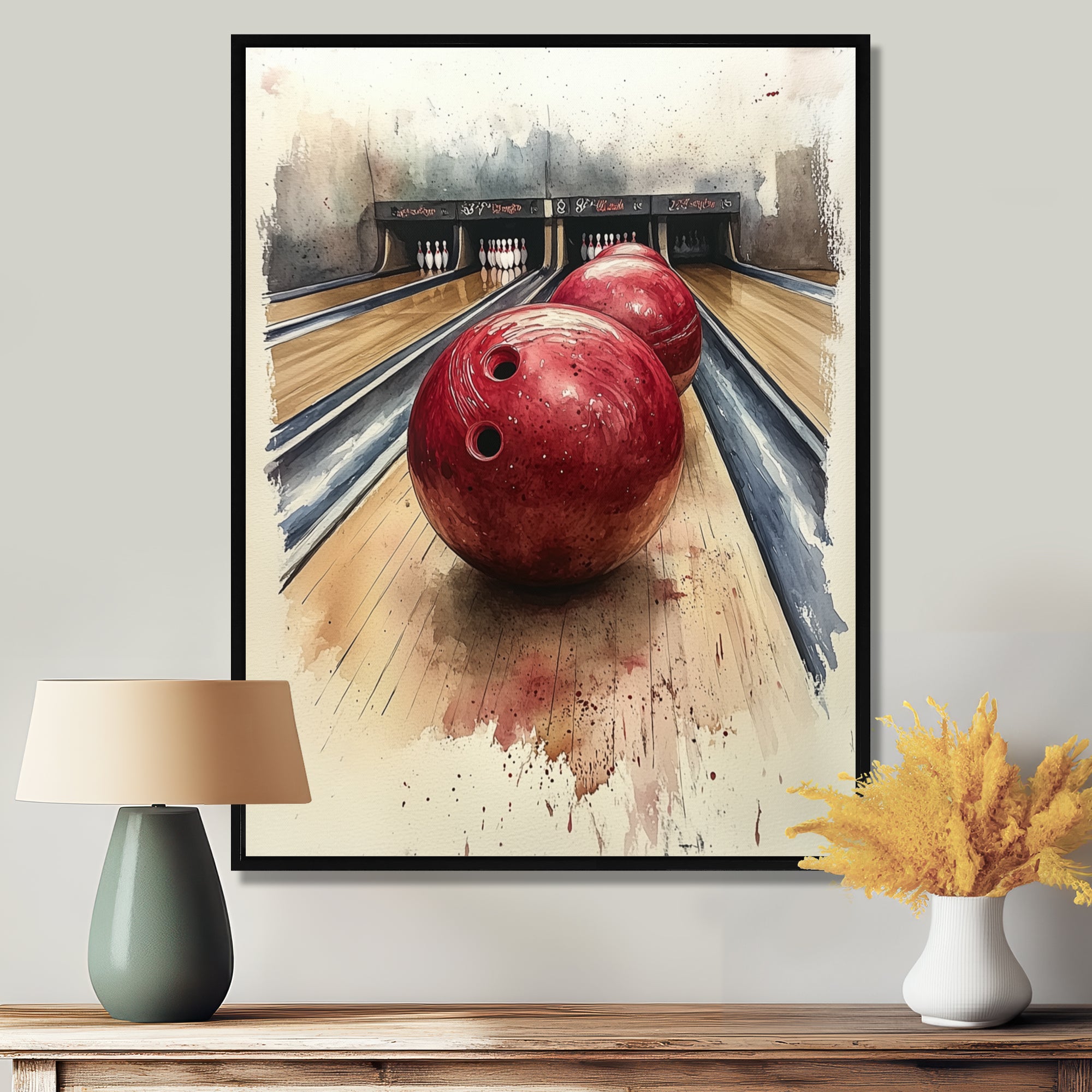 Red And Grey Bowling Spare Shot Focus - Bowling Canvas Wall Art