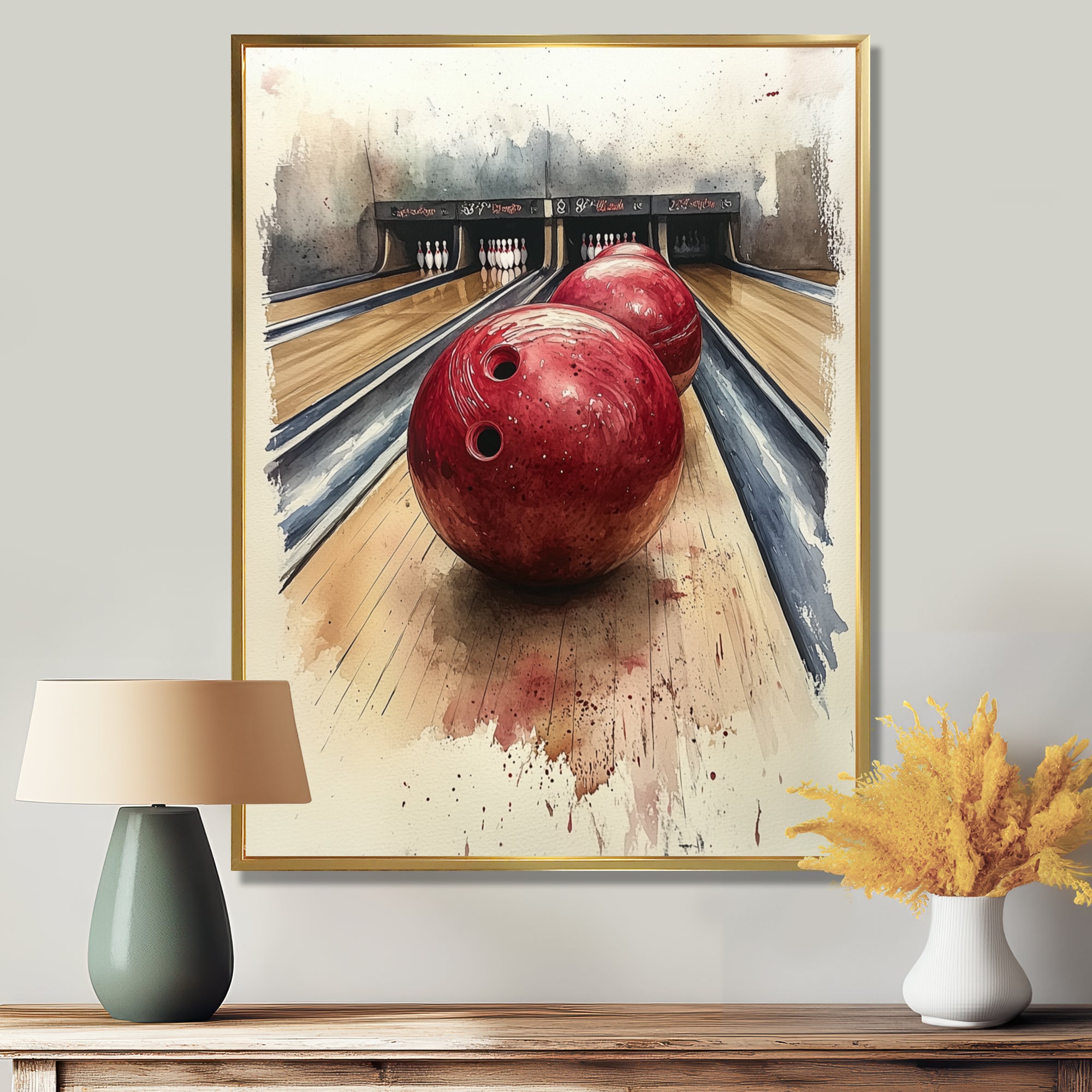 Red And Grey Bowling Spare Shot Focus - Bowling Canvas Wall Art