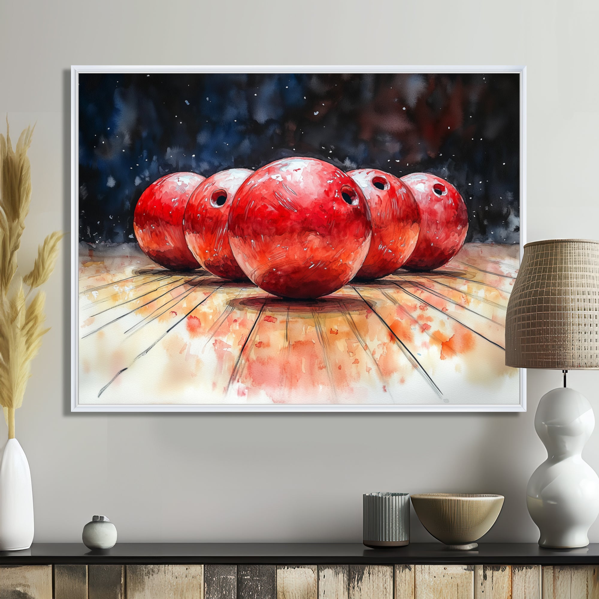 Red And Black Bowling Spare Shot Focus - Bowling Canvas Wall Art