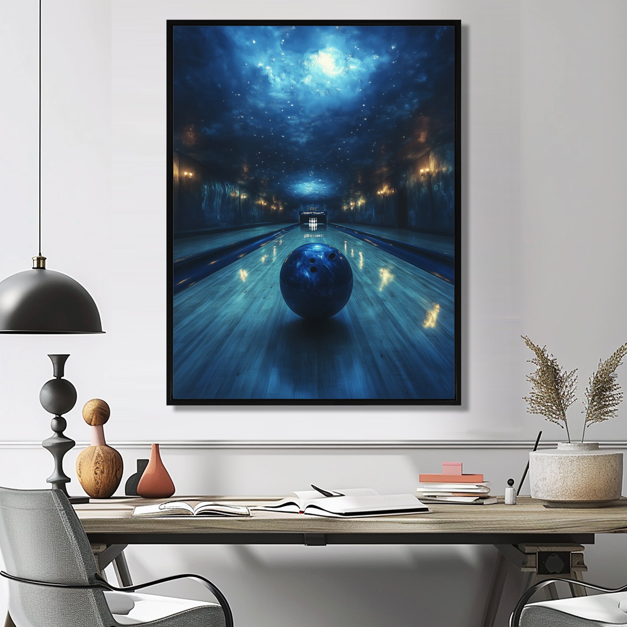 Blue And Black Bowling Strike Zone - Bowling Canvas Wall Art