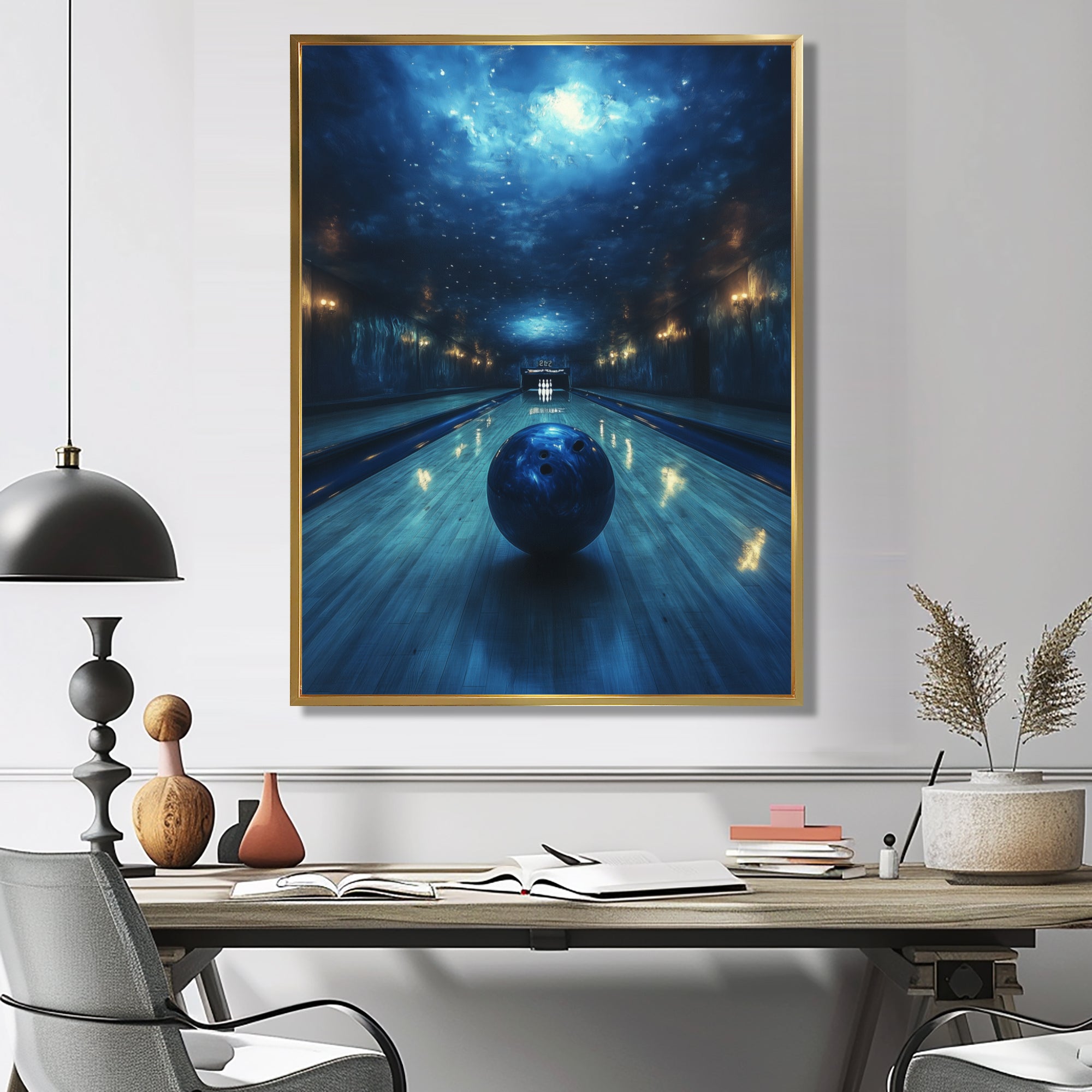 Blue And Black Bowling Strike Zone - Bowling Canvas Wall Art