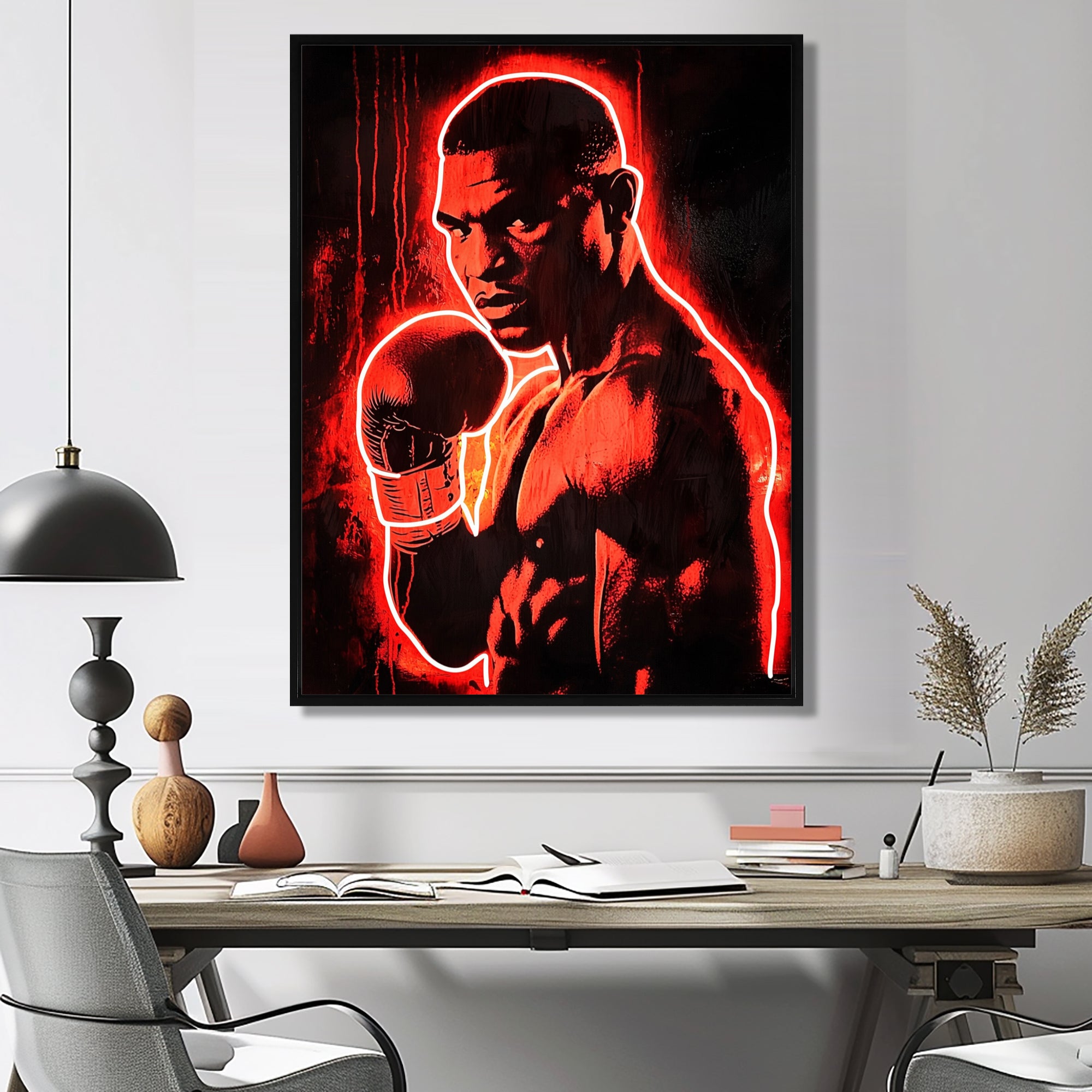 Neon Style Painting Of Mike Tyson - Sport Boxing Canvas Wall Art
