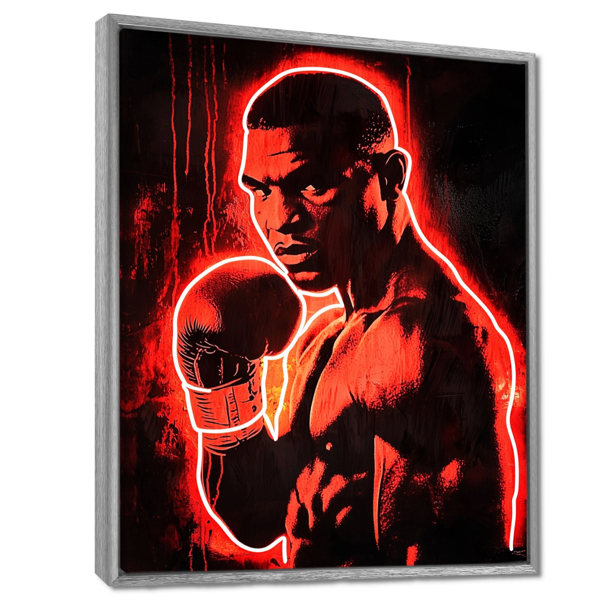 Neon Style Painting Of Mike Tyson - Sport Boxing Canvas Wall Art
