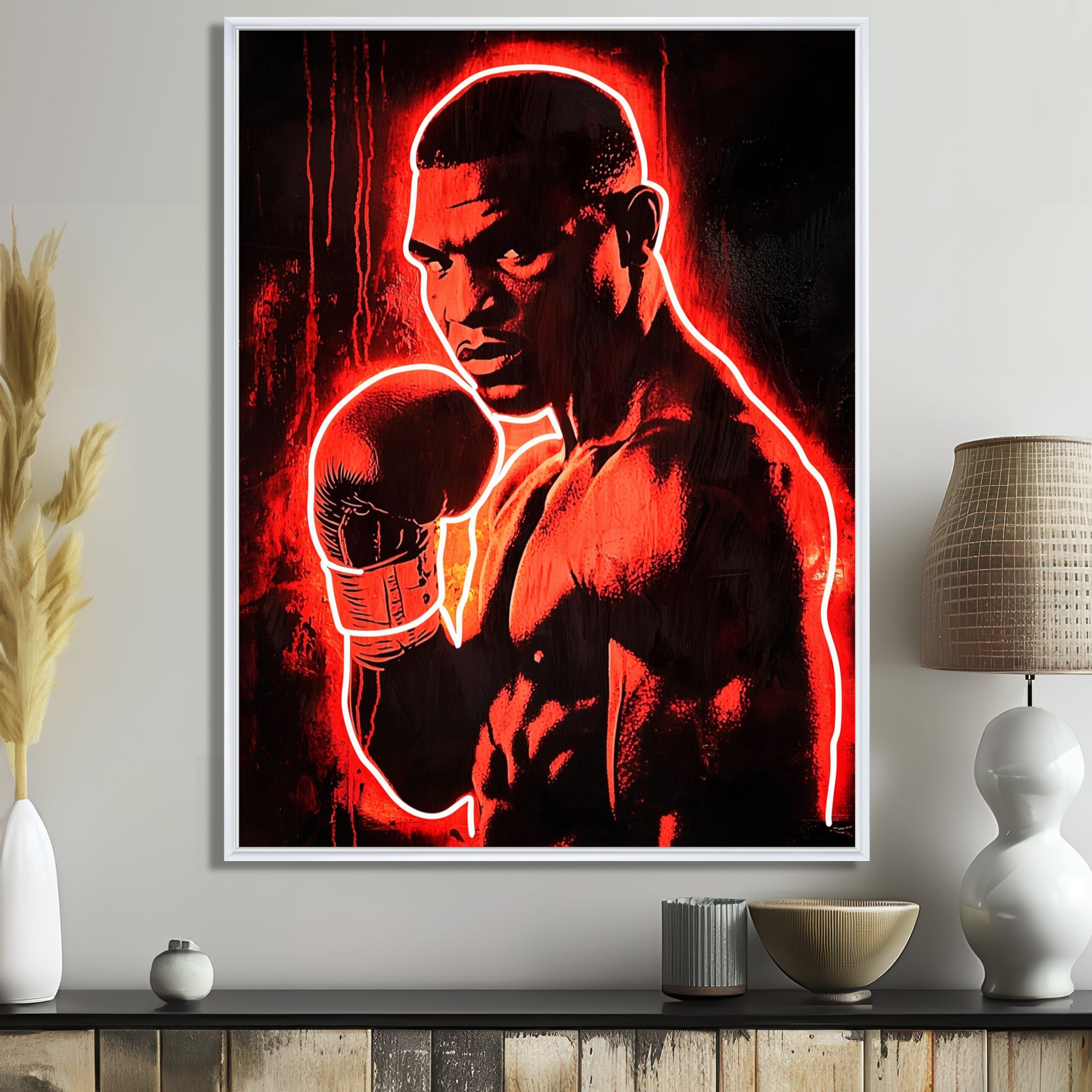 Neon Style Painting Of Mike Tyson - Sport Boxing Canvas Wall Art