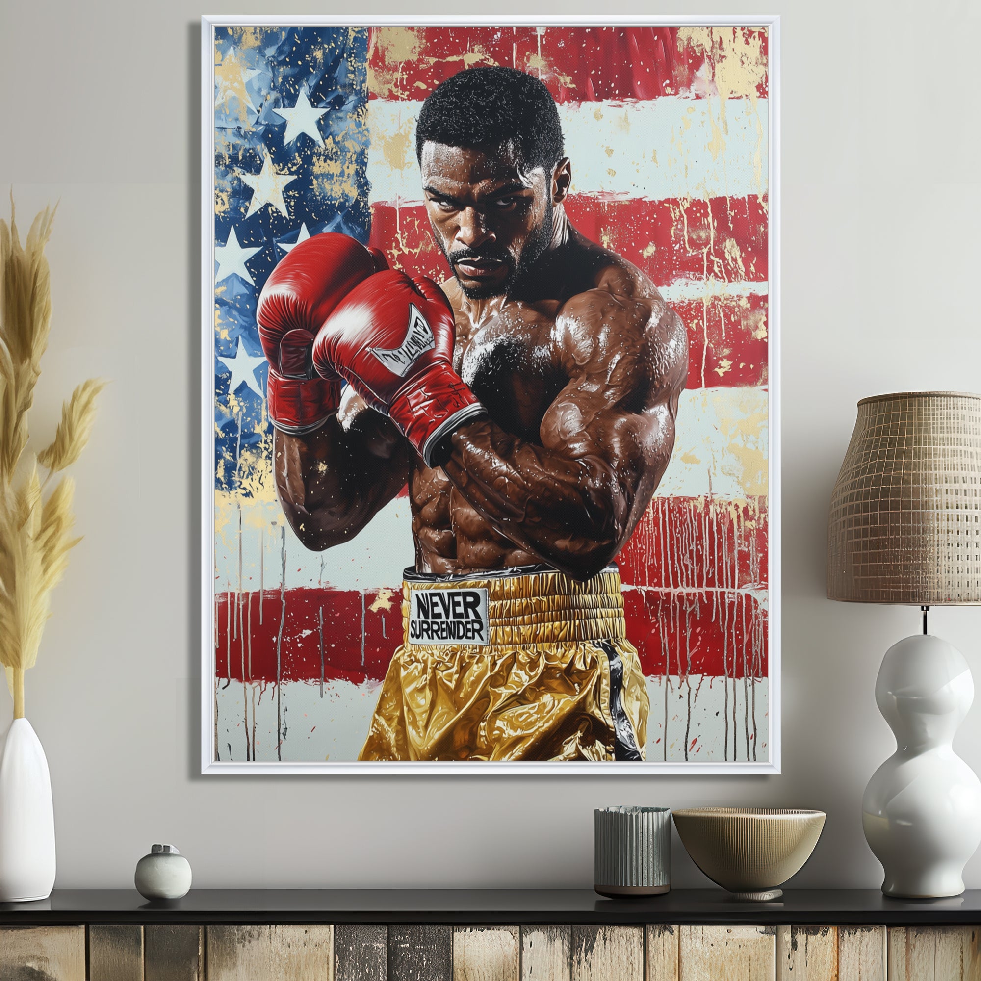 Red And White Sport Boxing Apollo Creed I - Sport Boxing Canvas Wall Art