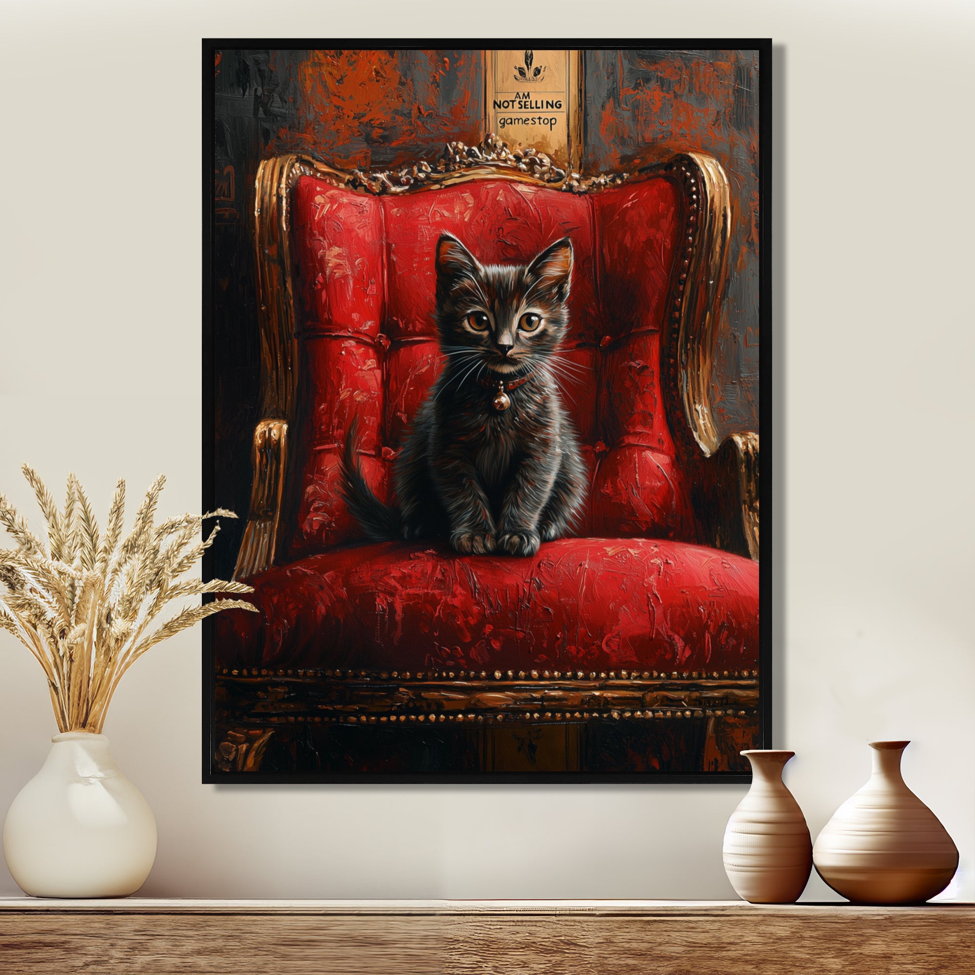 Red And Gold Cat Roaring Kitty Sophisticate - Cat Large Canvas Wall Art