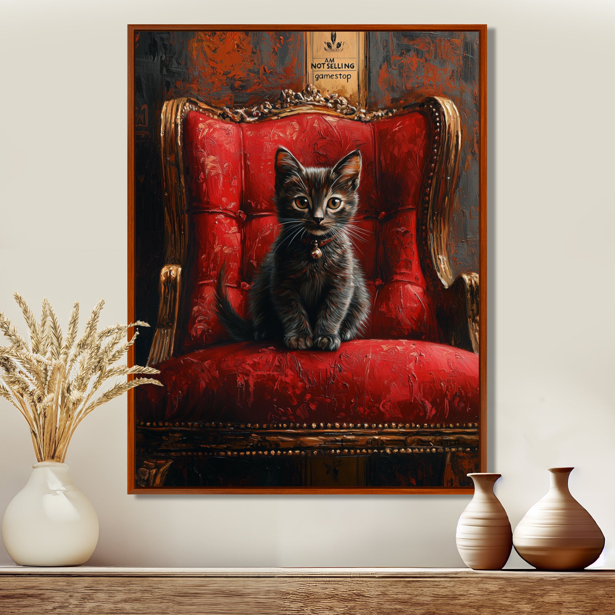 Red And Gold Cat Roaring Kitty Sophisticate - Cat Large Canvas Wall Art