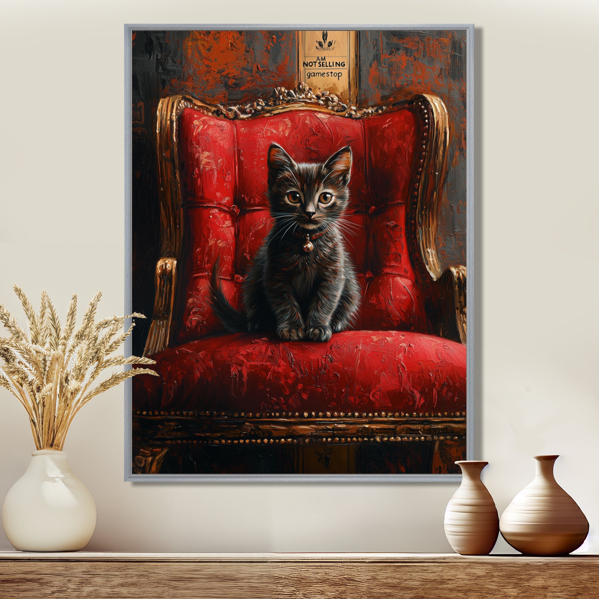 Red And Gold Cat Roaring Kitty Sophisticate - Cat Large Canvas Wall Art