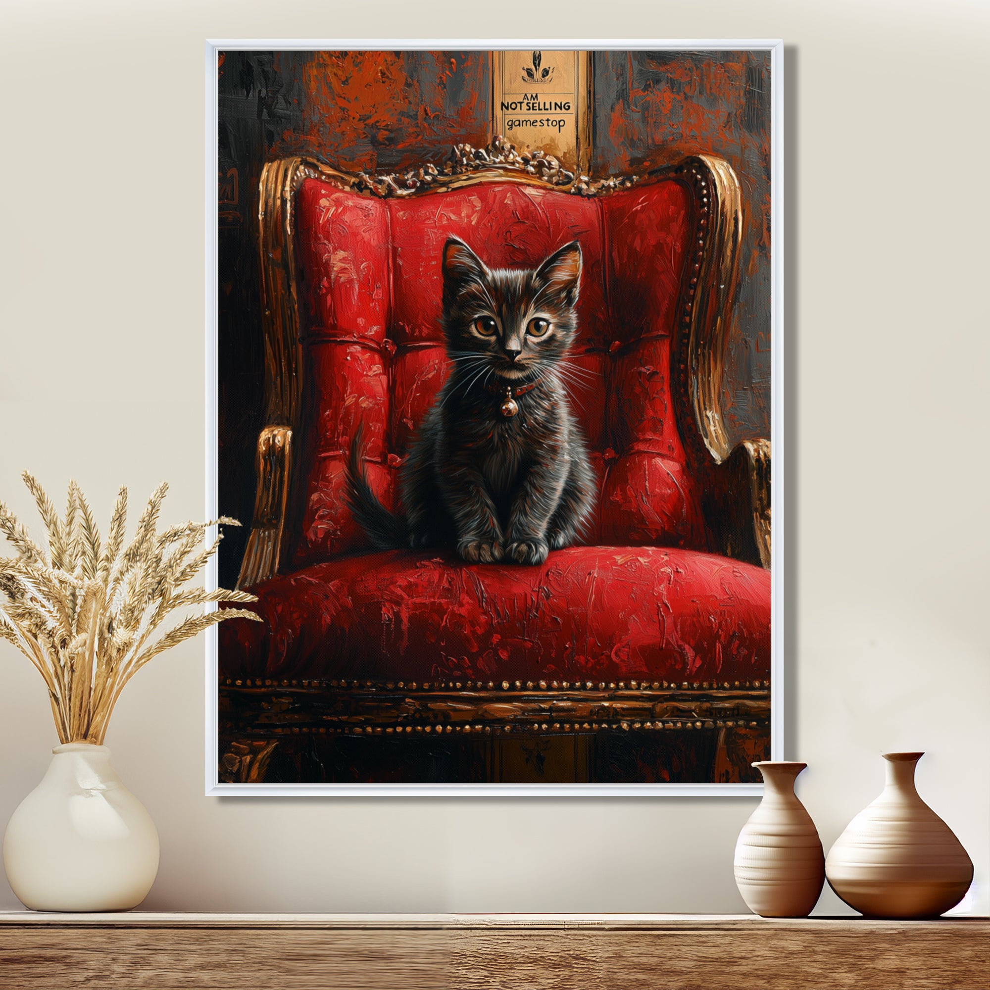 Red And Gold Cat Roaring Kitty Sophisticate - Cat Large Canvas Wall Art