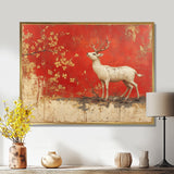 White And Red Deer Chinese Zodiac - Deer Living Room Wall Art