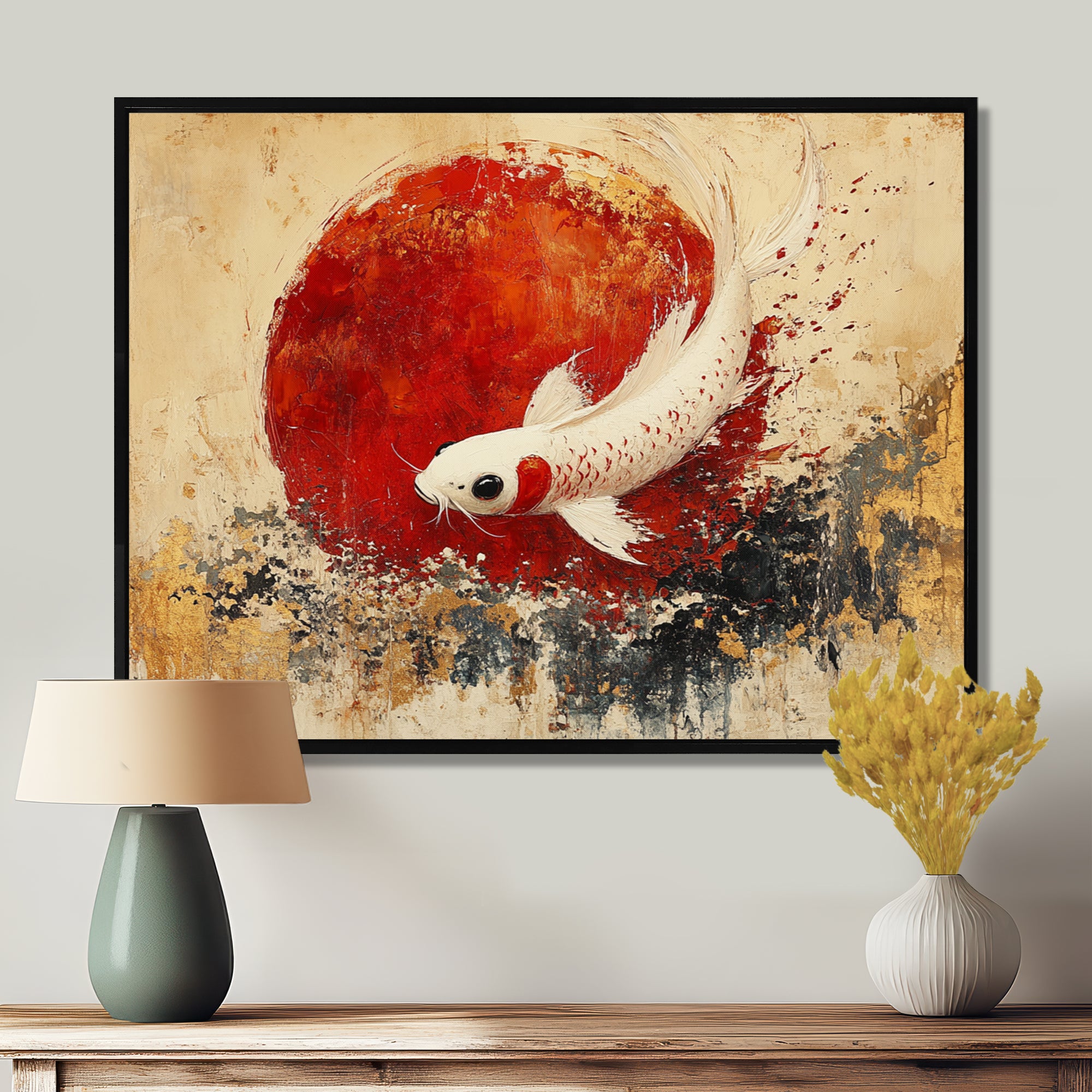 White And Red Koi Fish Chinese Zodiac - Koi's Fish Bedroom Wall Art