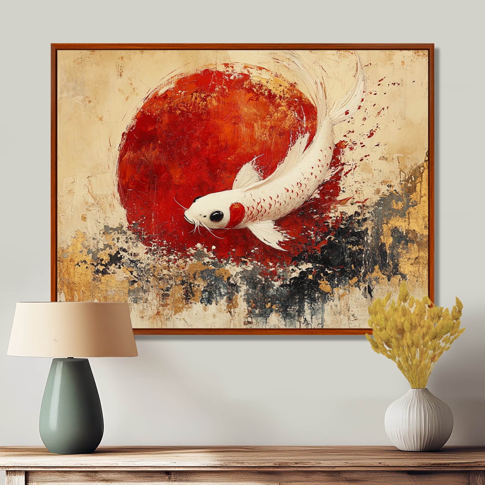 White And Red Koi Fish Chinese Zodiac - Koi's Fish Bedroom Wall Art