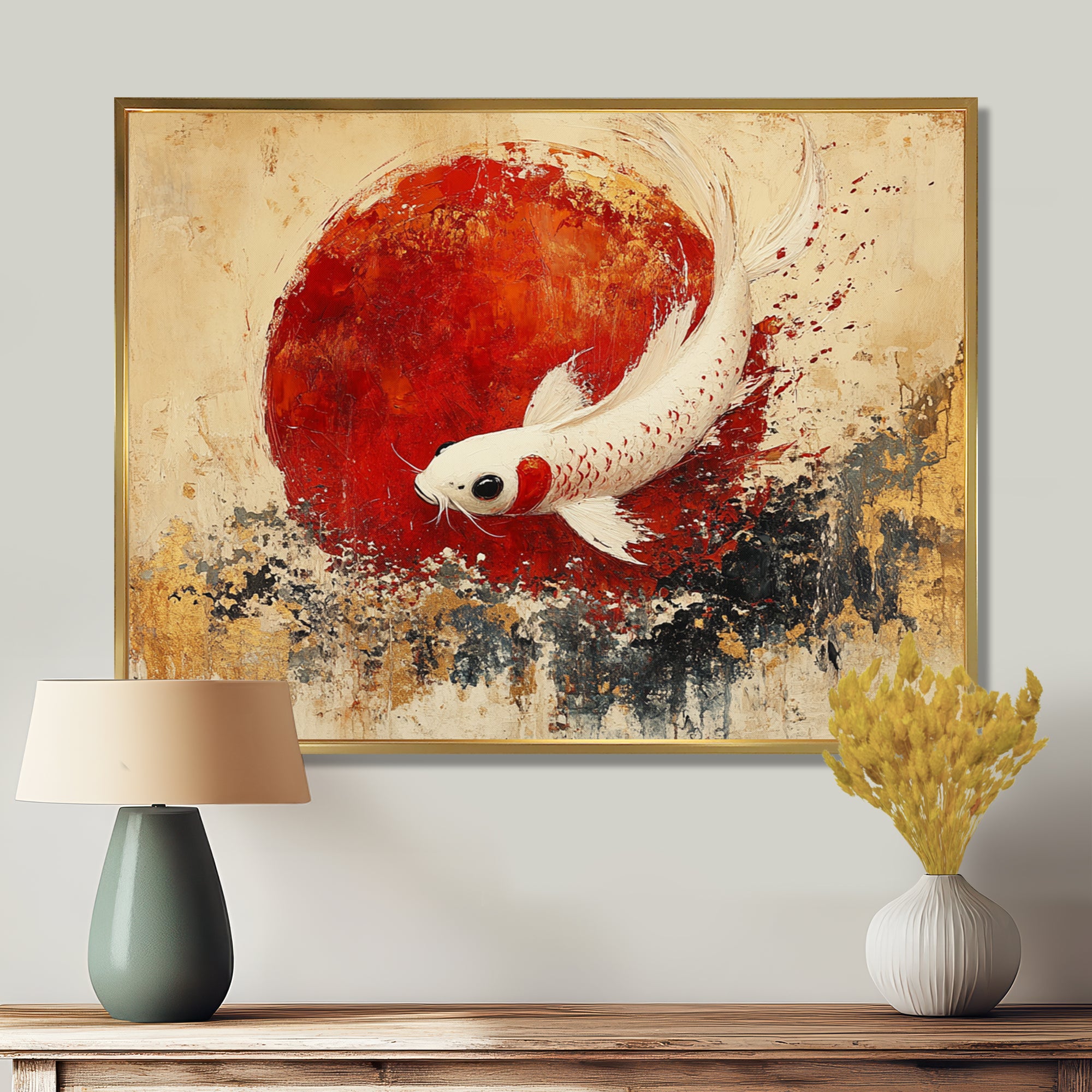 White And Red Koi Fish Chinese Zodiac - Koi's Fish Bedroom Wall Art