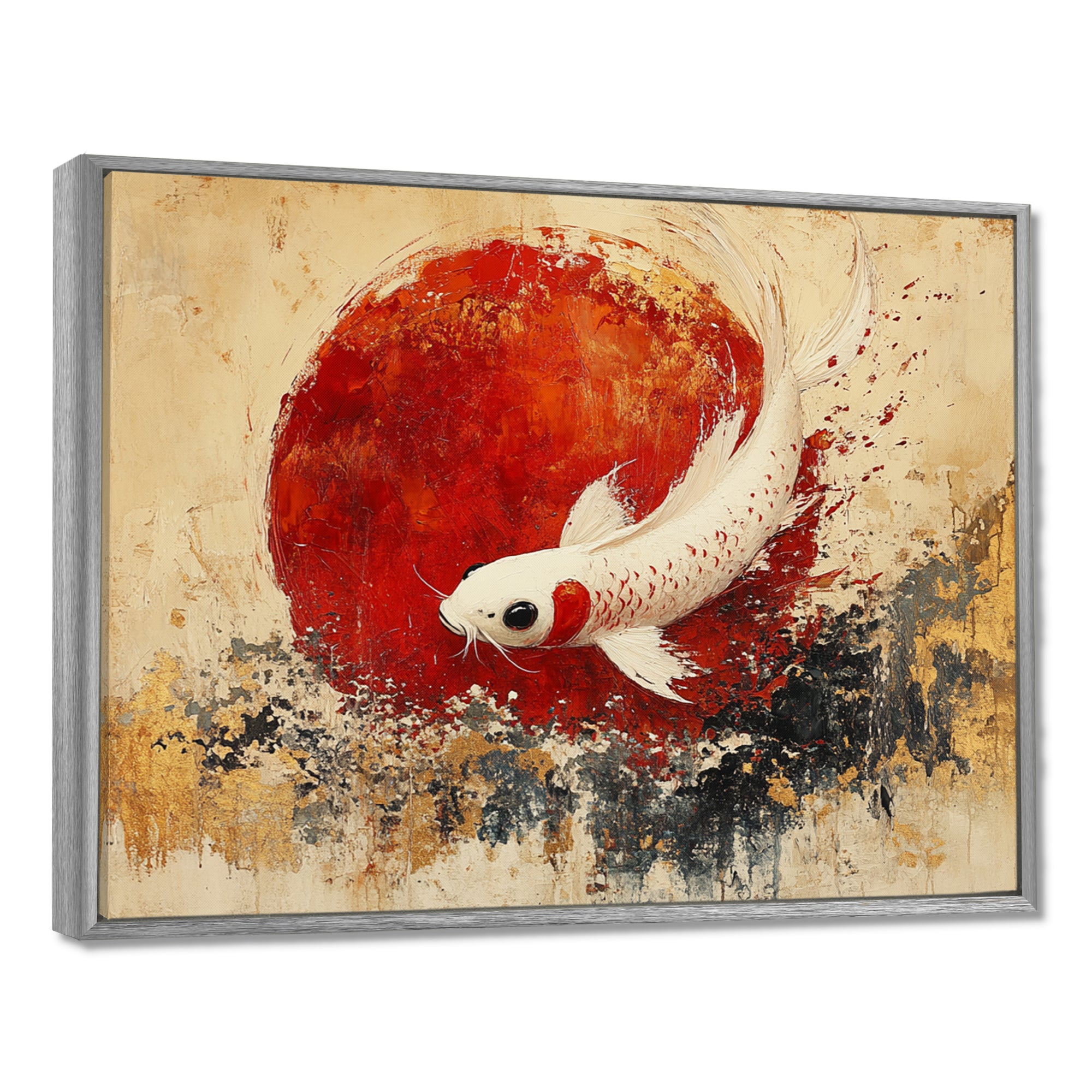 White And Red Koi Fish Chinese Zodiac - Koi's Fish Bedroom Wall Art