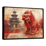 Red And Grey Dragons Lion Dance - Dragons Canvas Wall Art