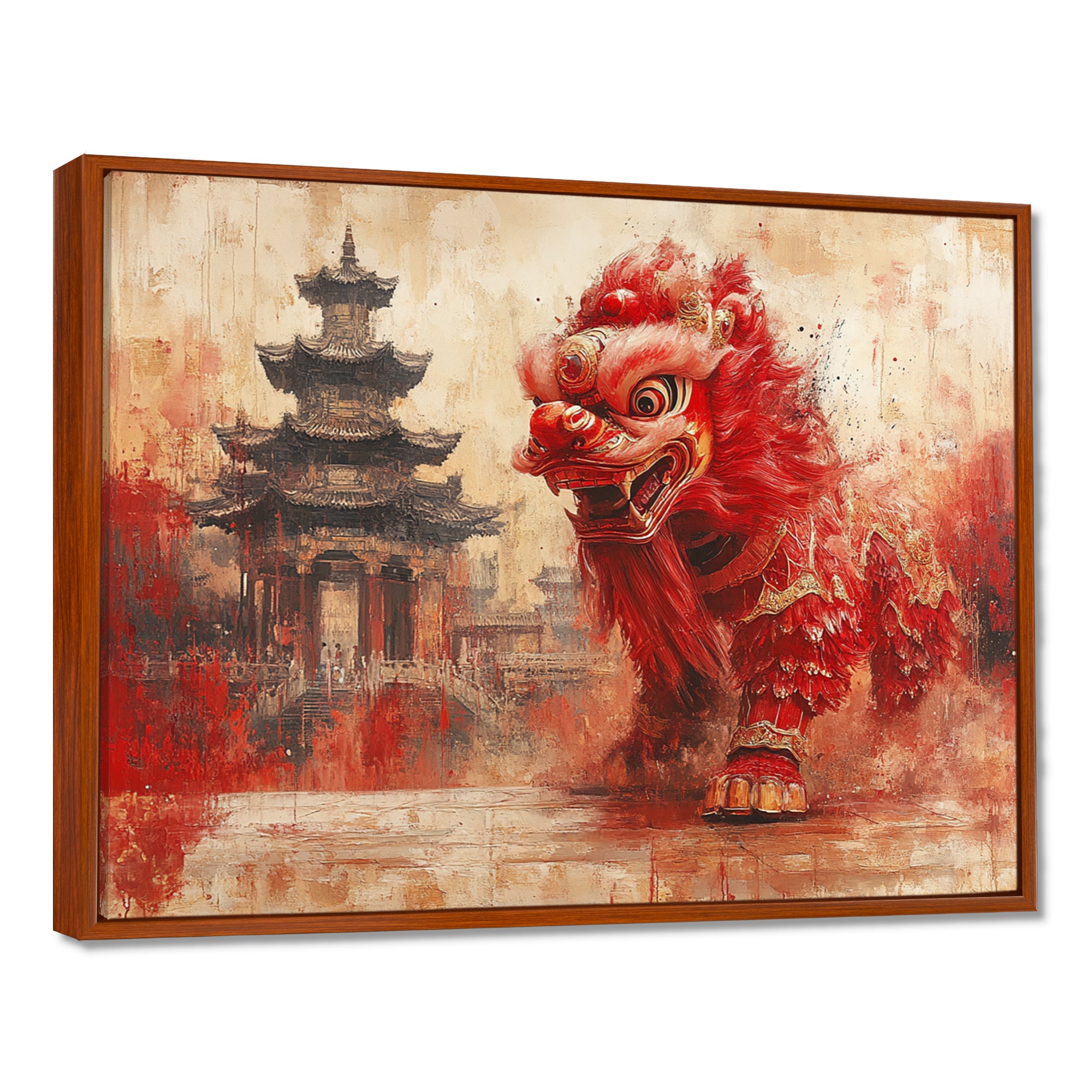 Red And Grey Dragons Lion Dance - Dragons Canvas Wall Art