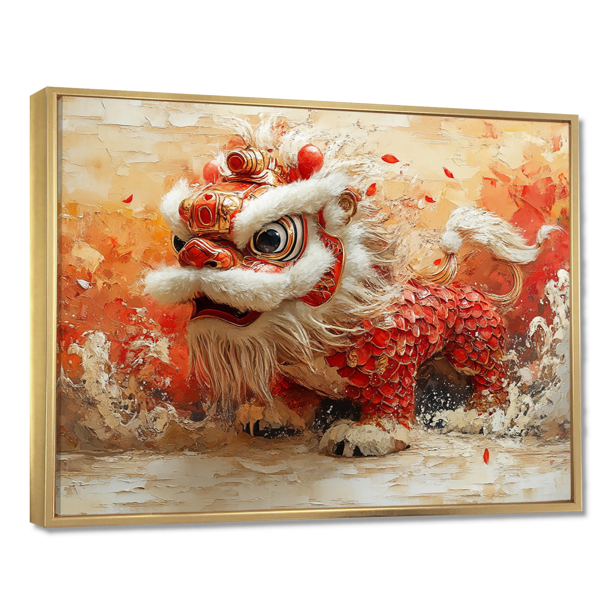 Red And White Dragons Lion Dance - Dragons Canvas Wall Art
