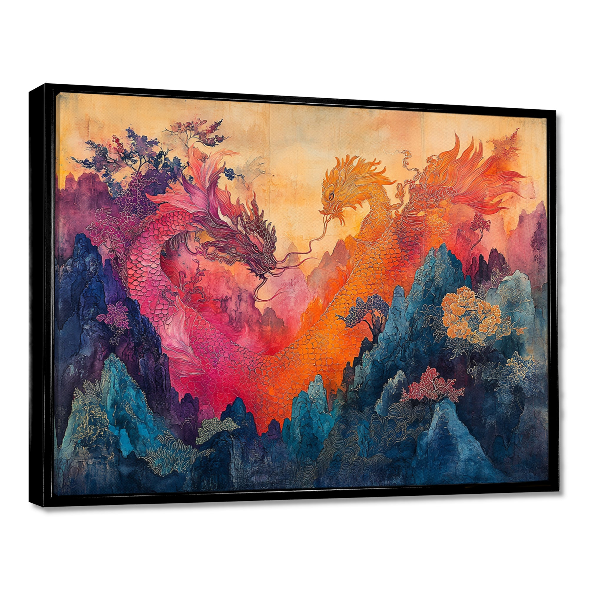 Pink And Orange Dragons Paper Offerings - Dragons Wall Decor
