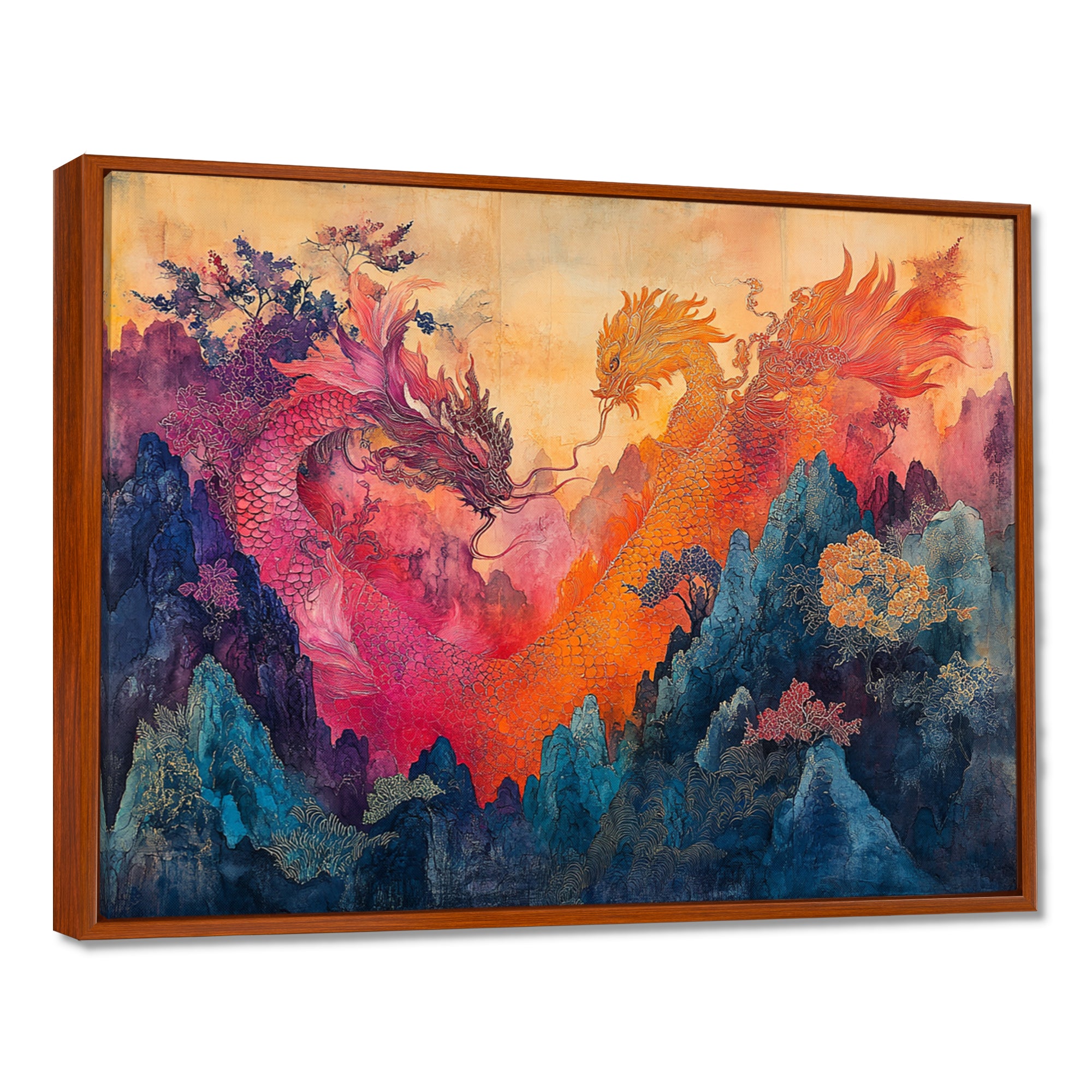 Pink And Orange Dragons Paper Offerings - Dragons Wall Decor