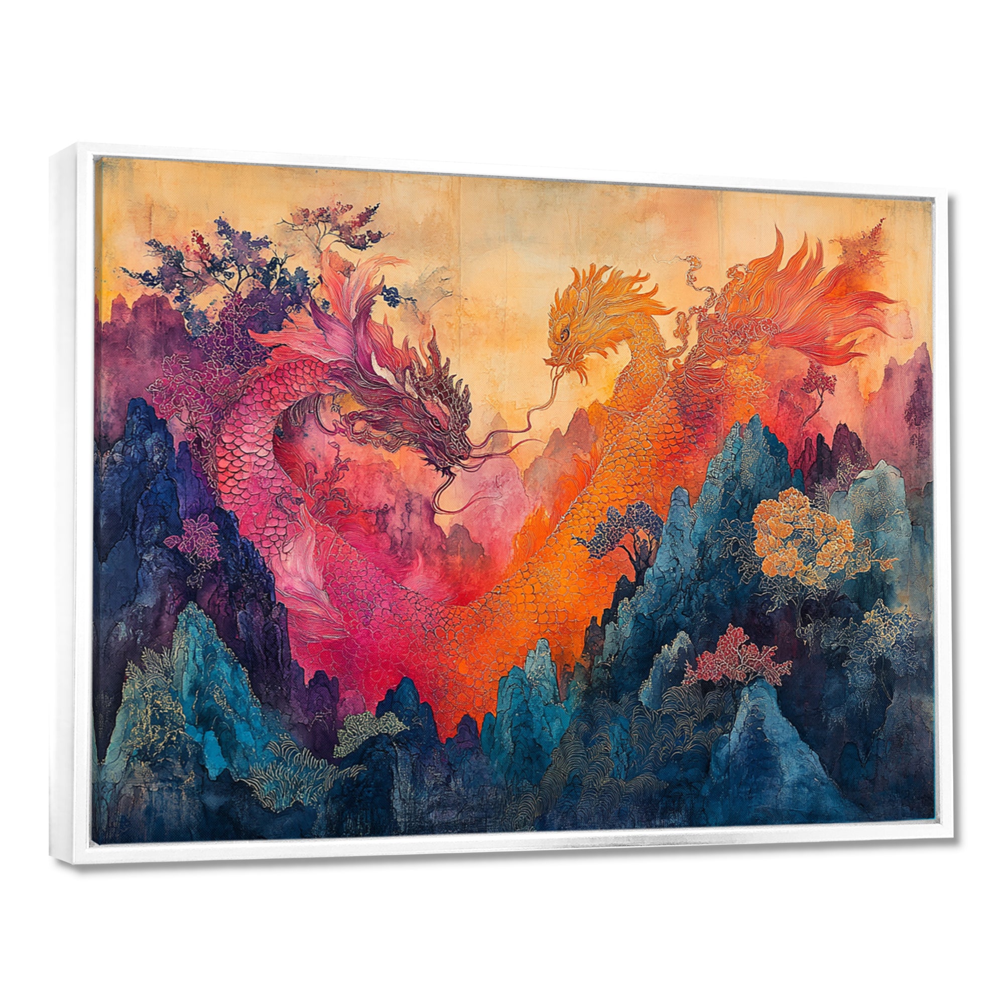 Pink And Orange Dragons Paper Offerings - Dragons Wall Decor