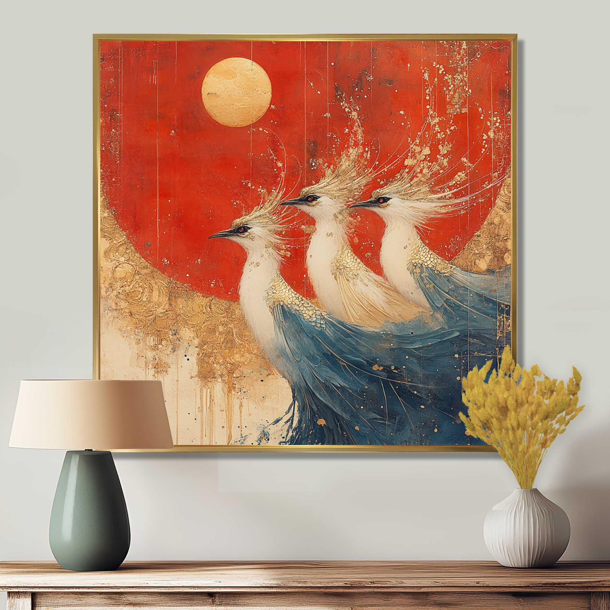 Blue And Orange Bird Spirit Guardians - Bird Wall Decor