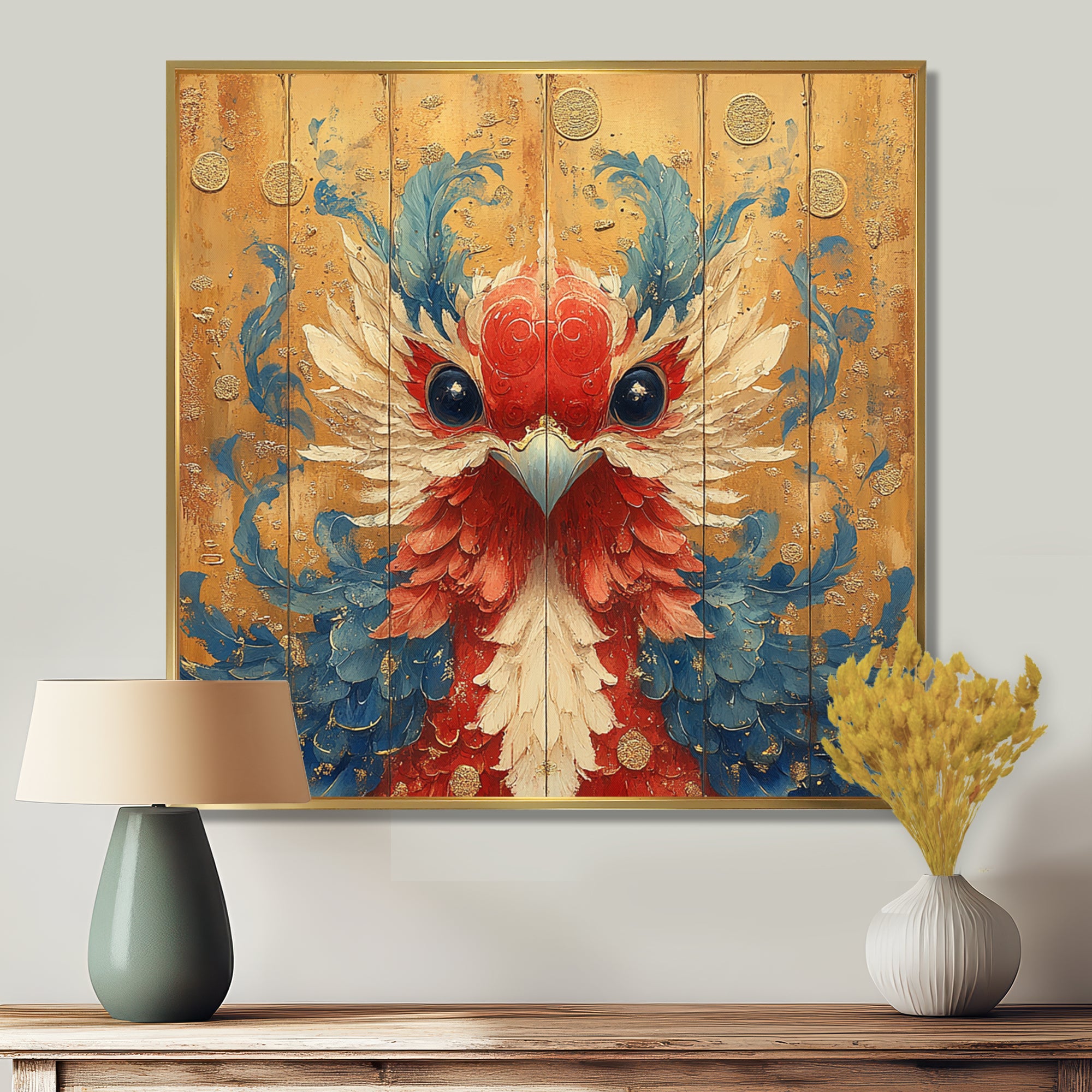 Red And Blue Bird Spirit Guardian - Bird Wall Art Prints
