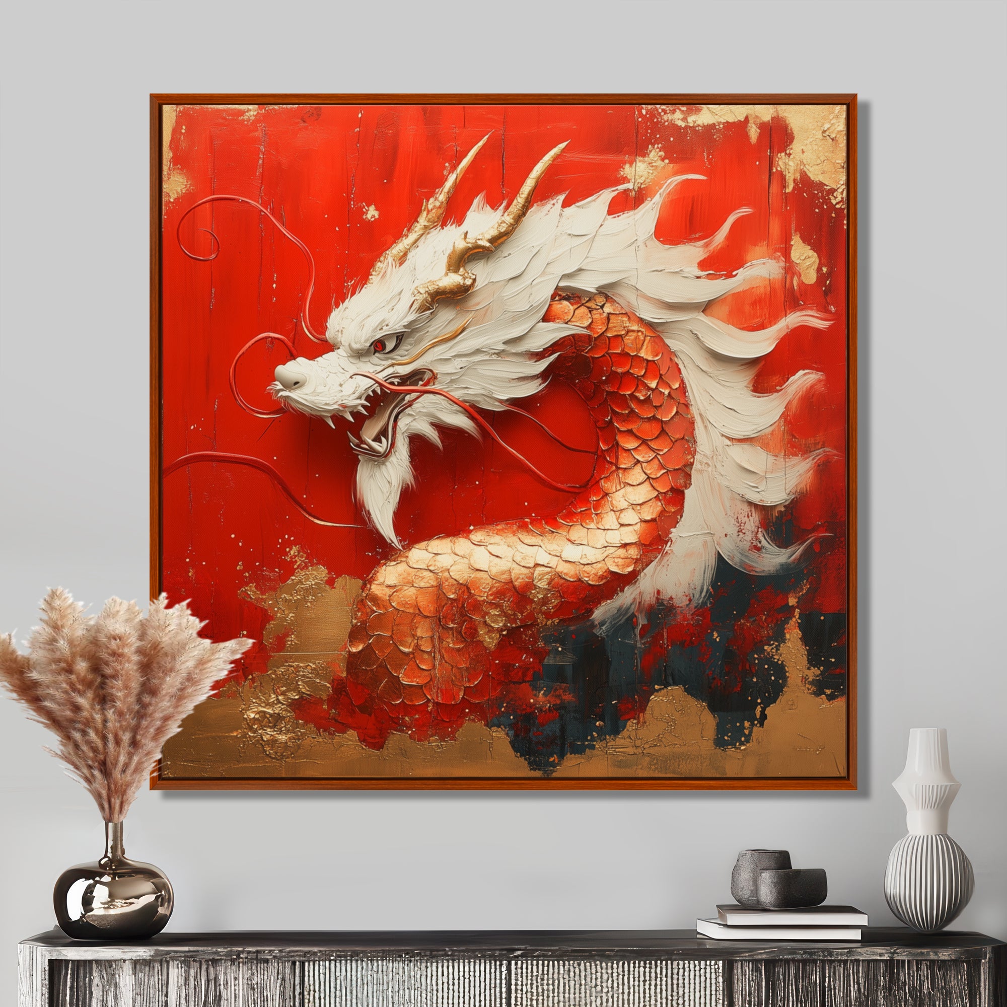 White And Orange Dragon Spirit - White Dragons Wall Art