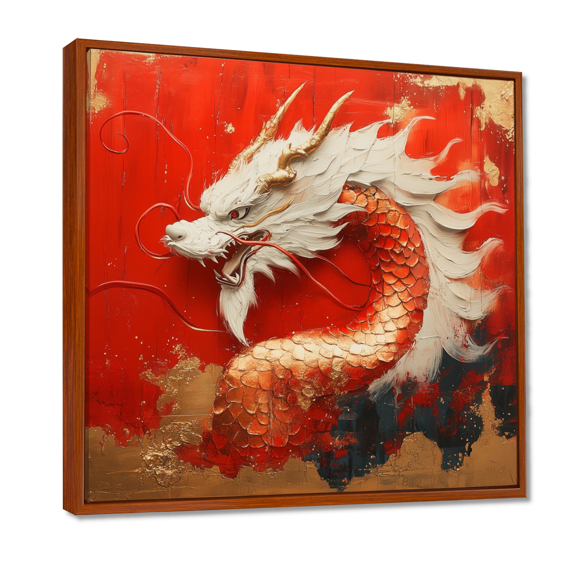 White And Orange Dragon Spirit - White Dragons Wall Art