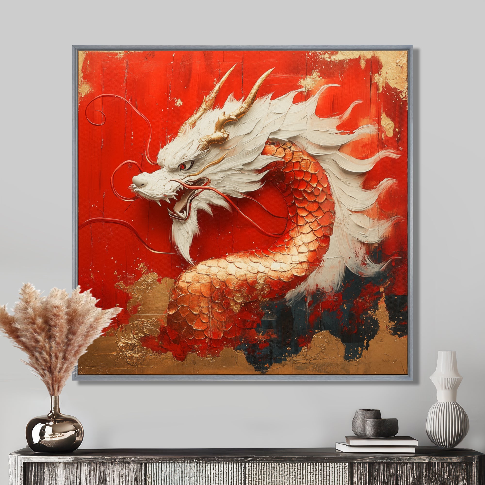 White And Orange Dragon Spirit - White Dragons Wall Art