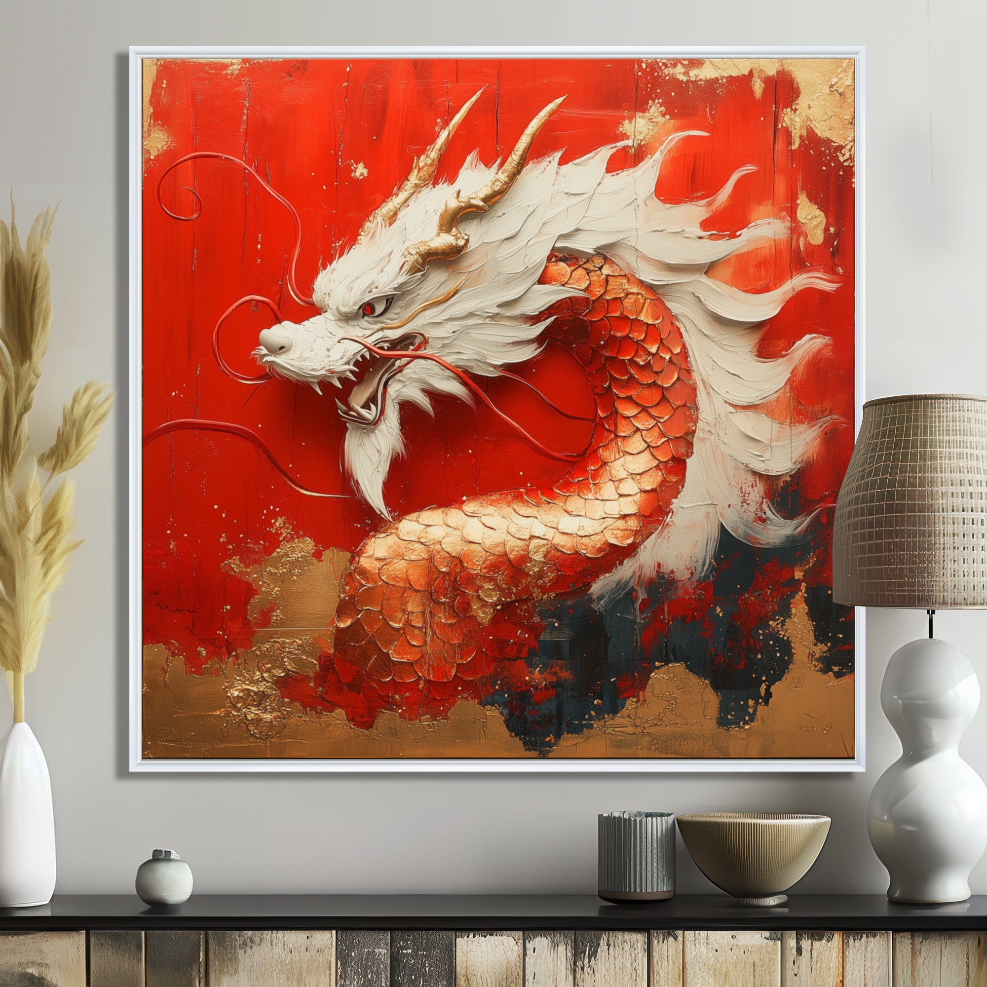 White And Orange Dragon Spirit - White Dragons Wall Art