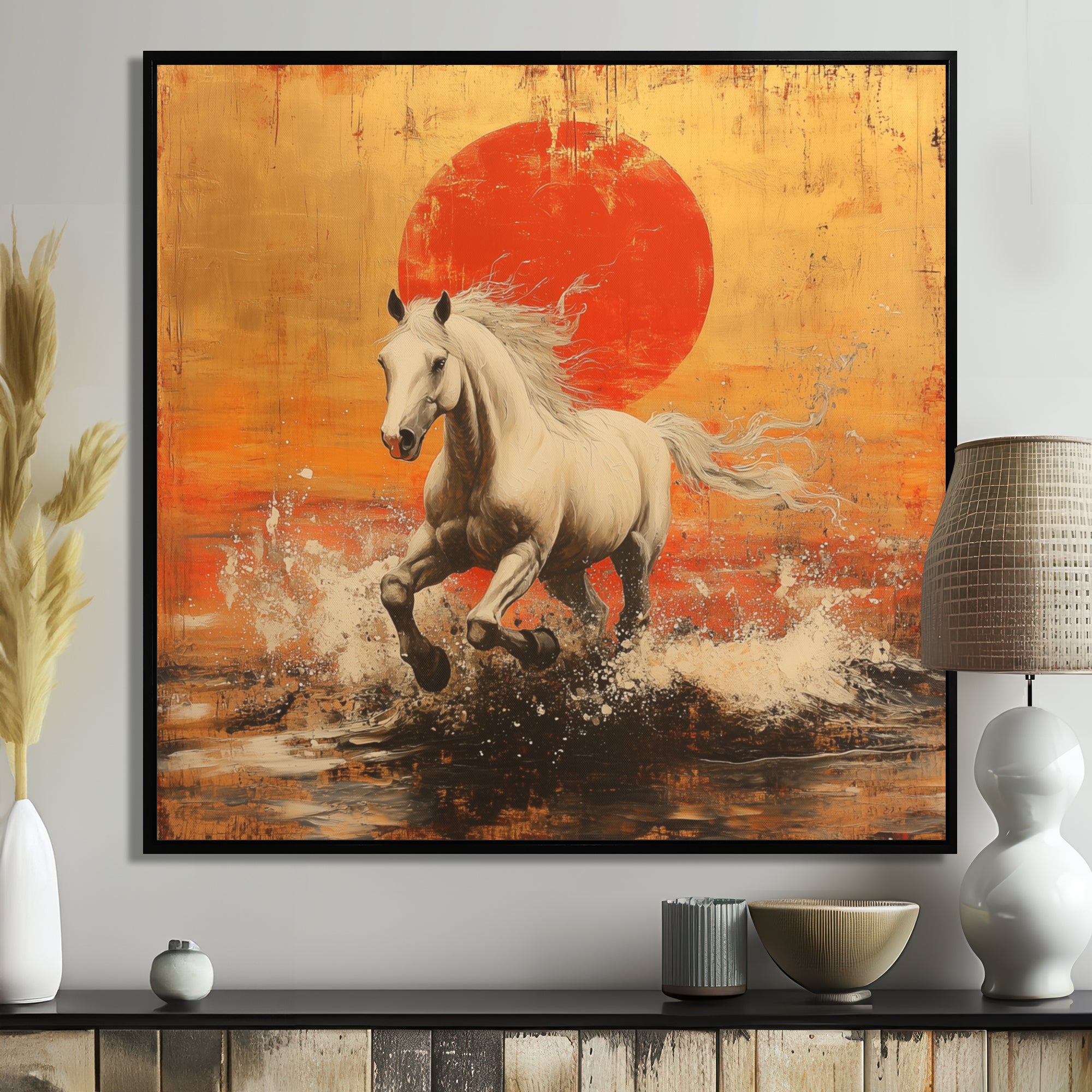 Orange And Gold Horse - Horse Framed Canvas Art