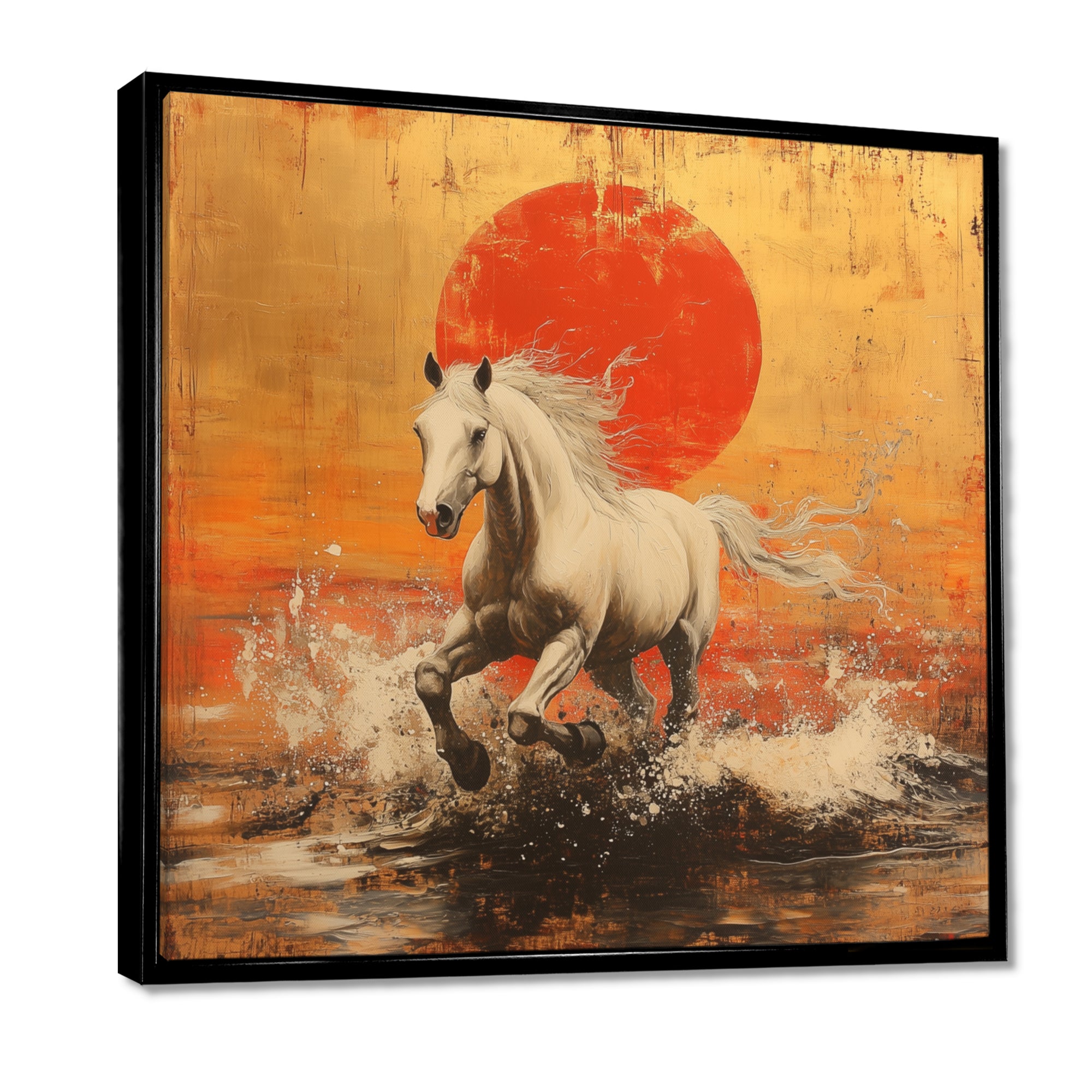 Orange And Gold Horse - Horse Framed Canvas Art