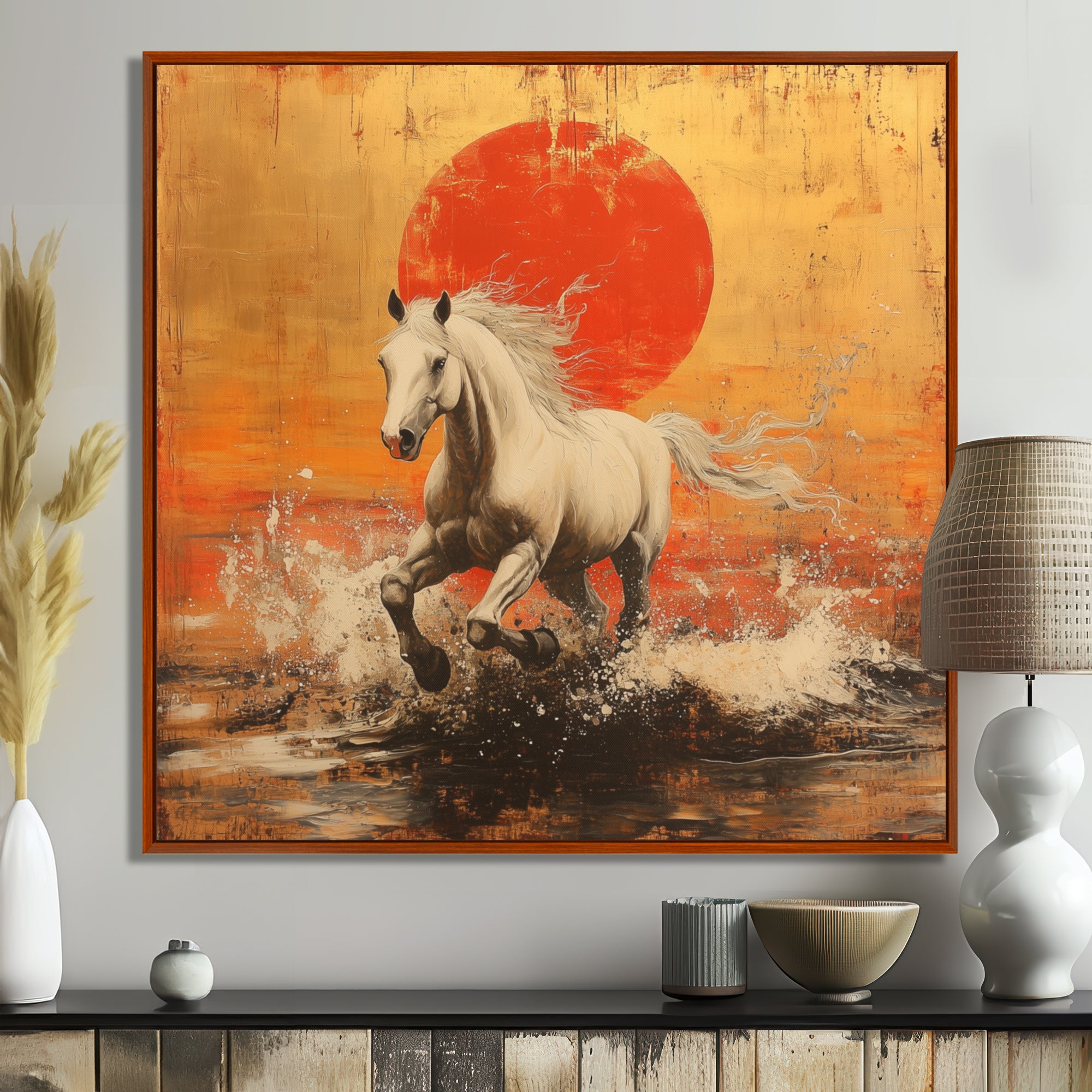 Orange And Gold Horse - Horse Framed Canvas Art