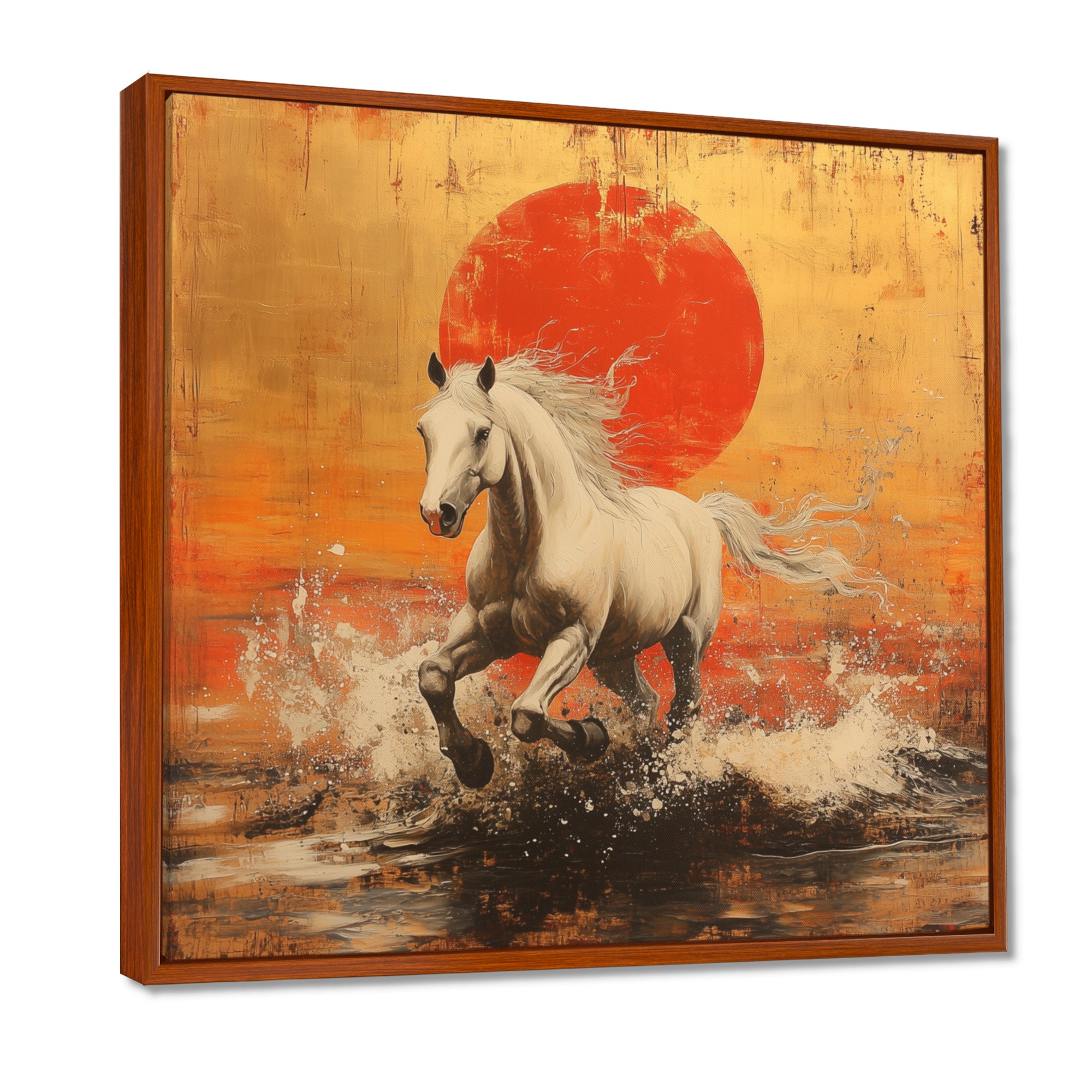 Orange And Gold Horse - Horse Framed Canvas Art