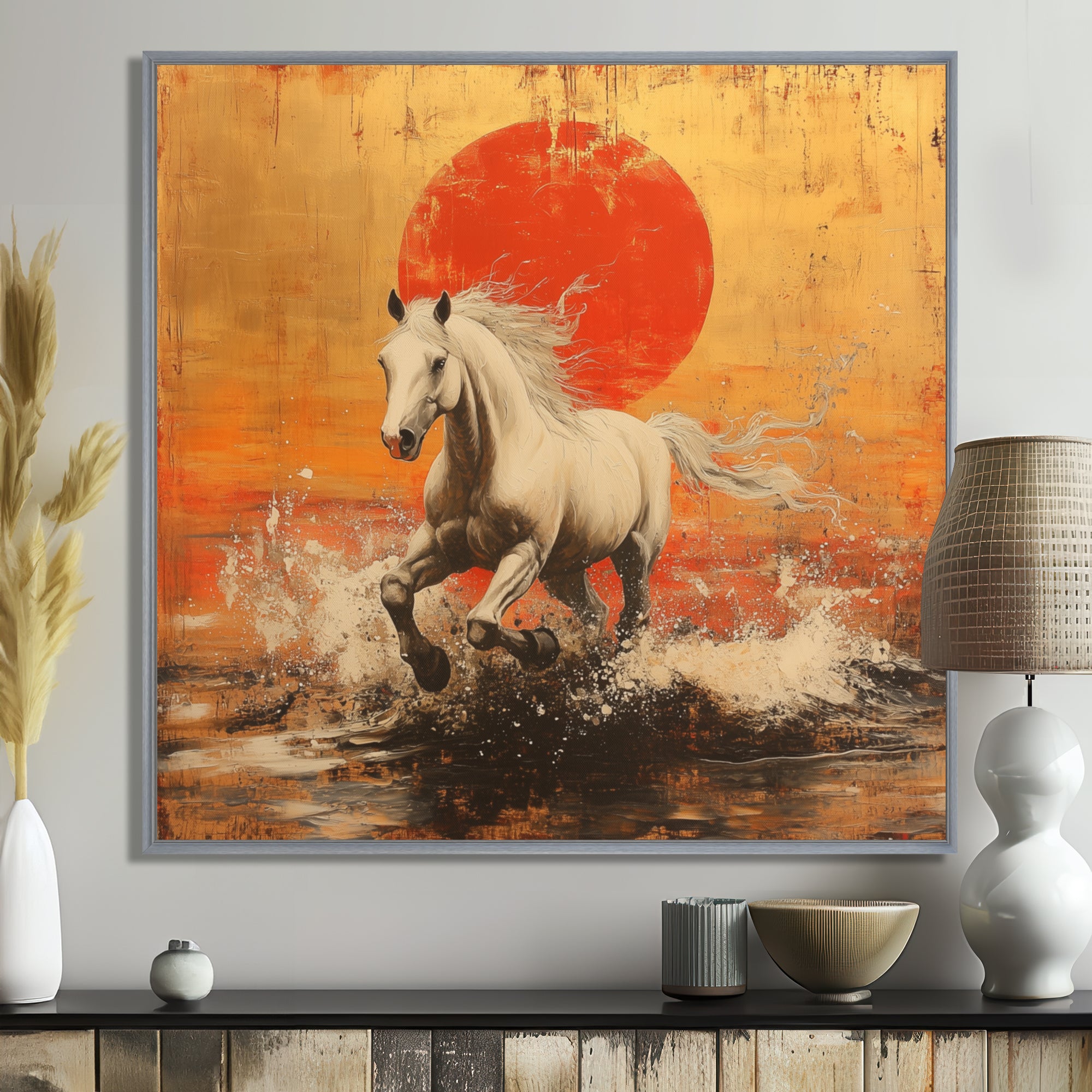 Orange And Gold Horse - Horse Framed Canvas Art