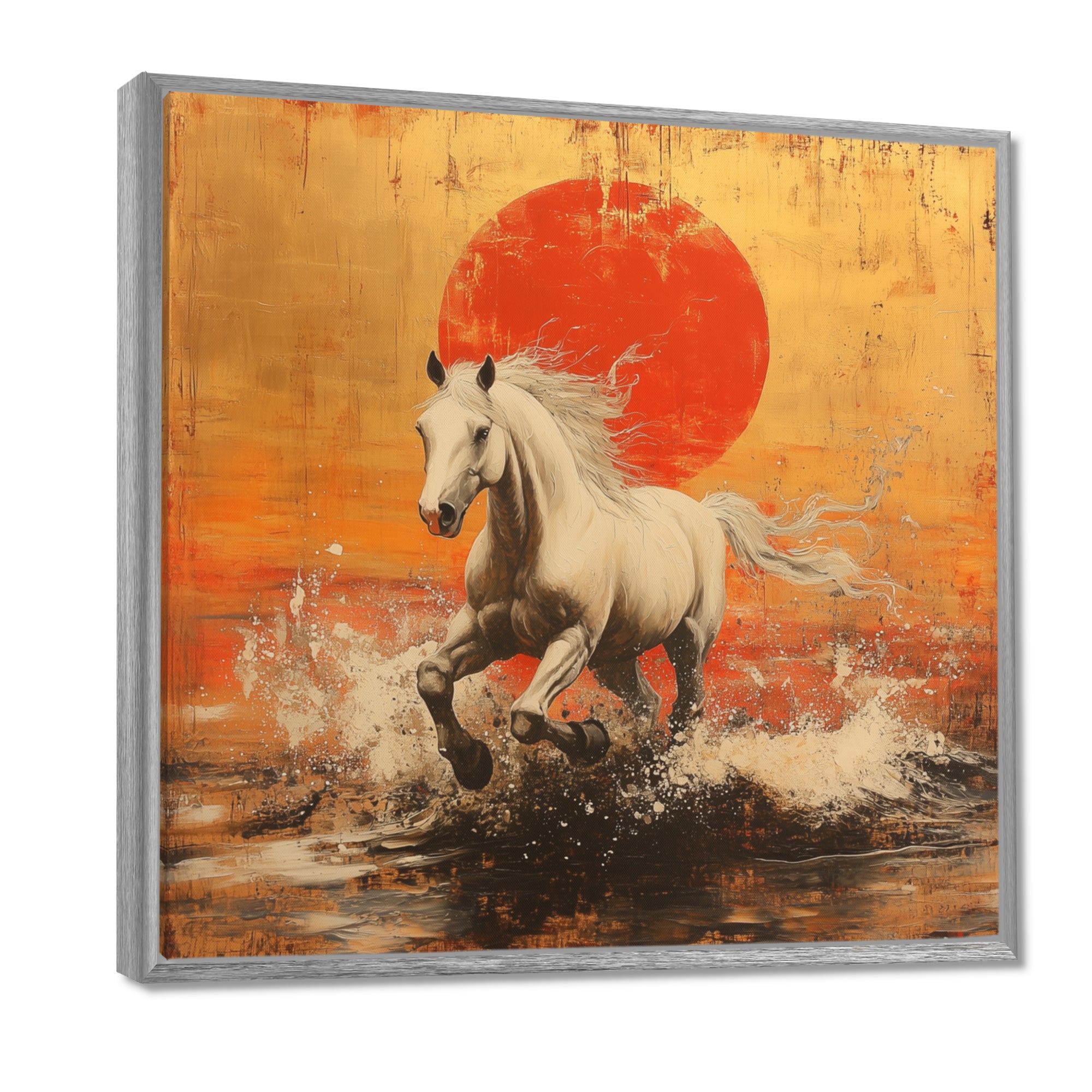 Orange And Gold Horse - Horse Framed Canvas Art