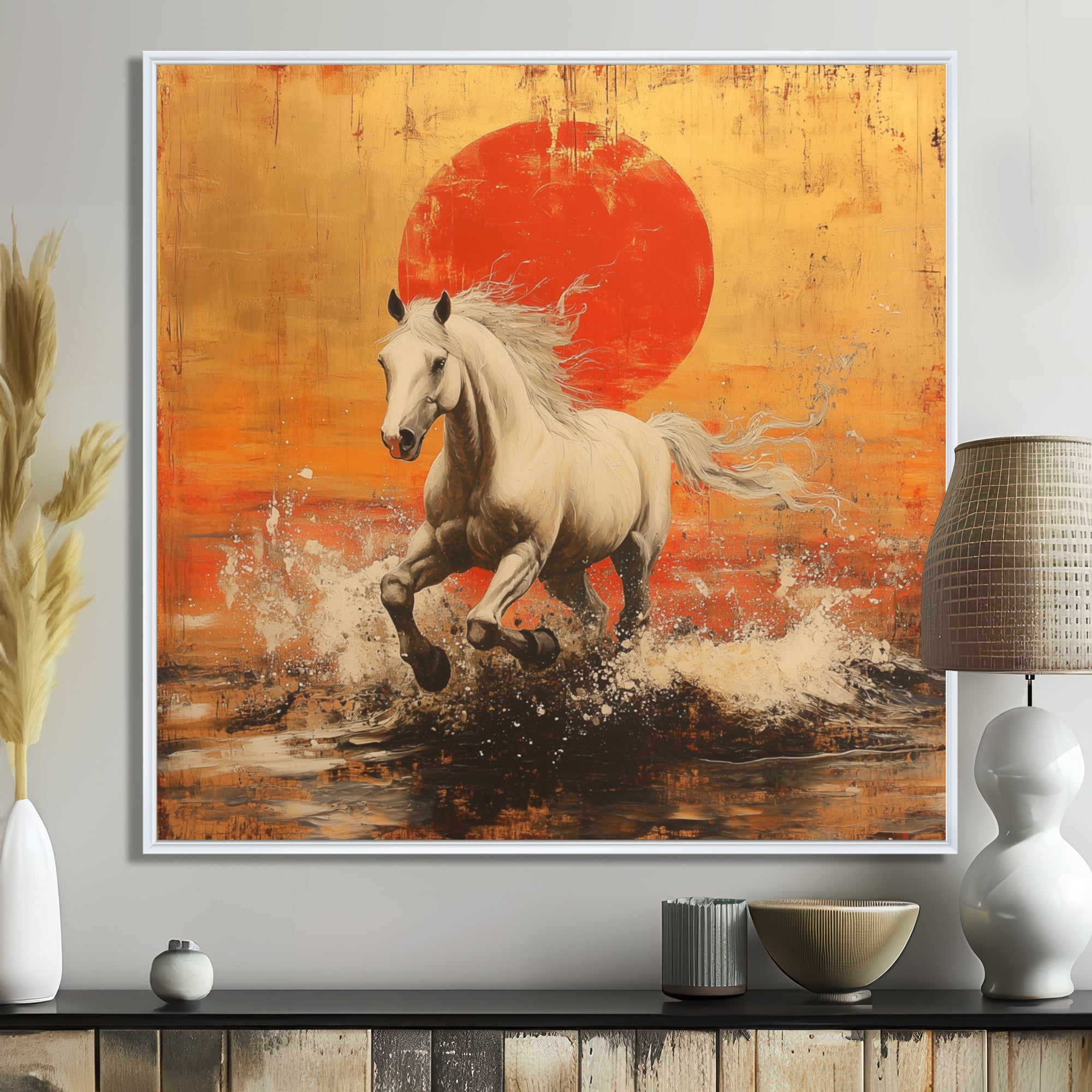 Orange And Gold Horse - Horse Framed Canvas Art