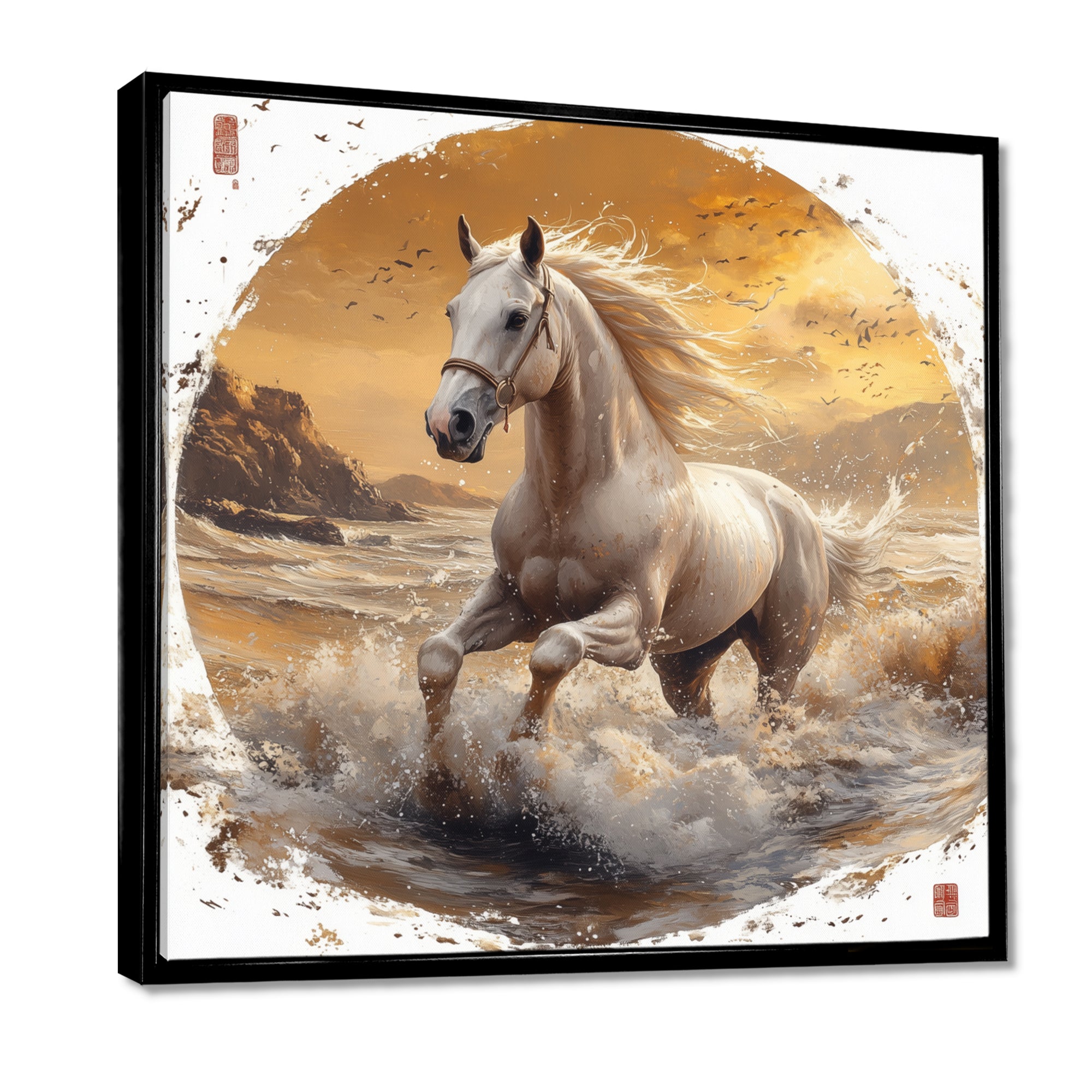 White And Gold Horse - Horse Home Decor Art