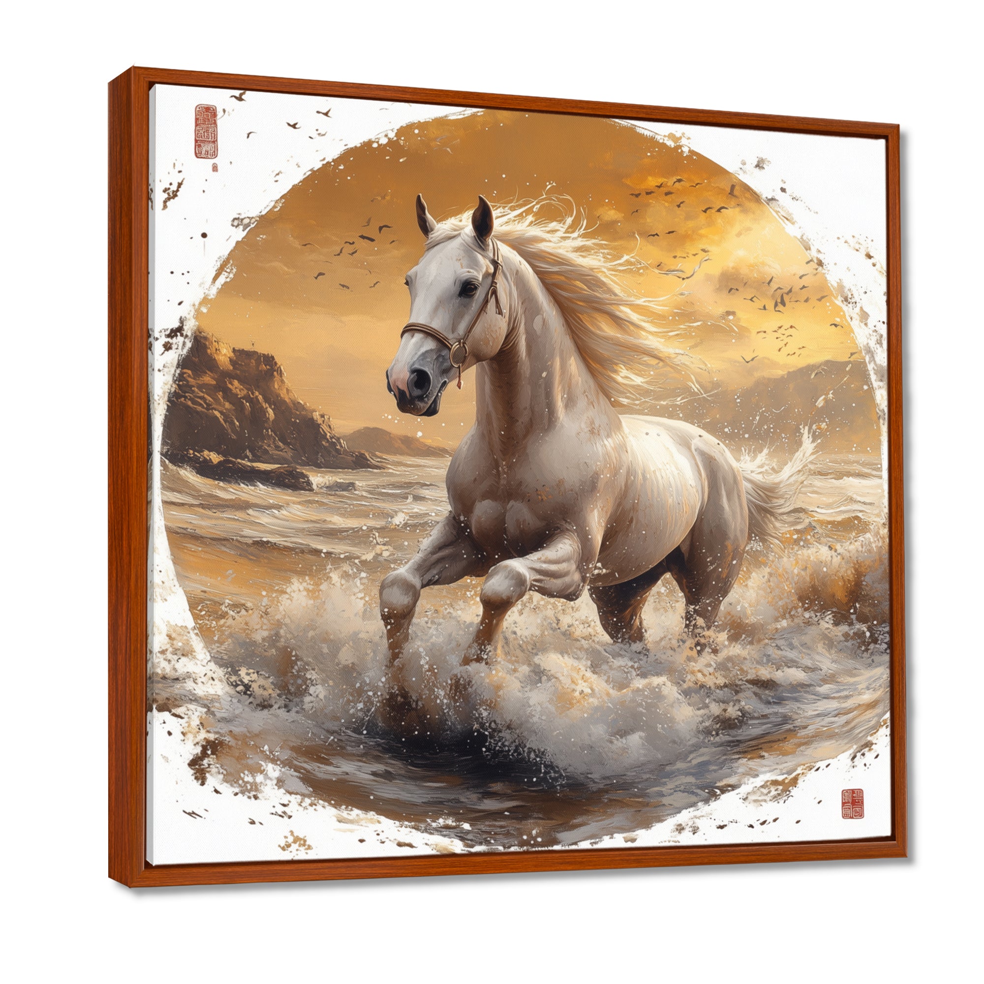White And Gold Horse - Horse Home Decor Art
