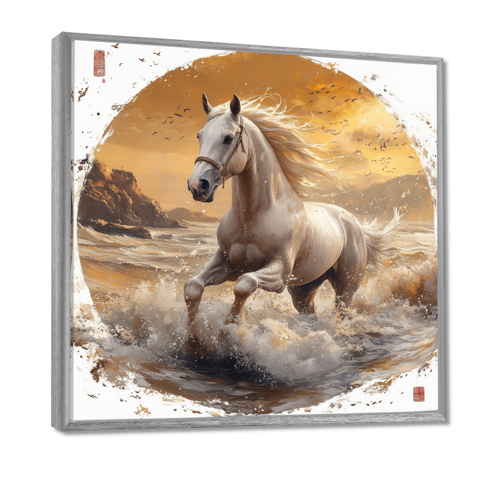 White And Gold Horse - Horse Home Decor Art