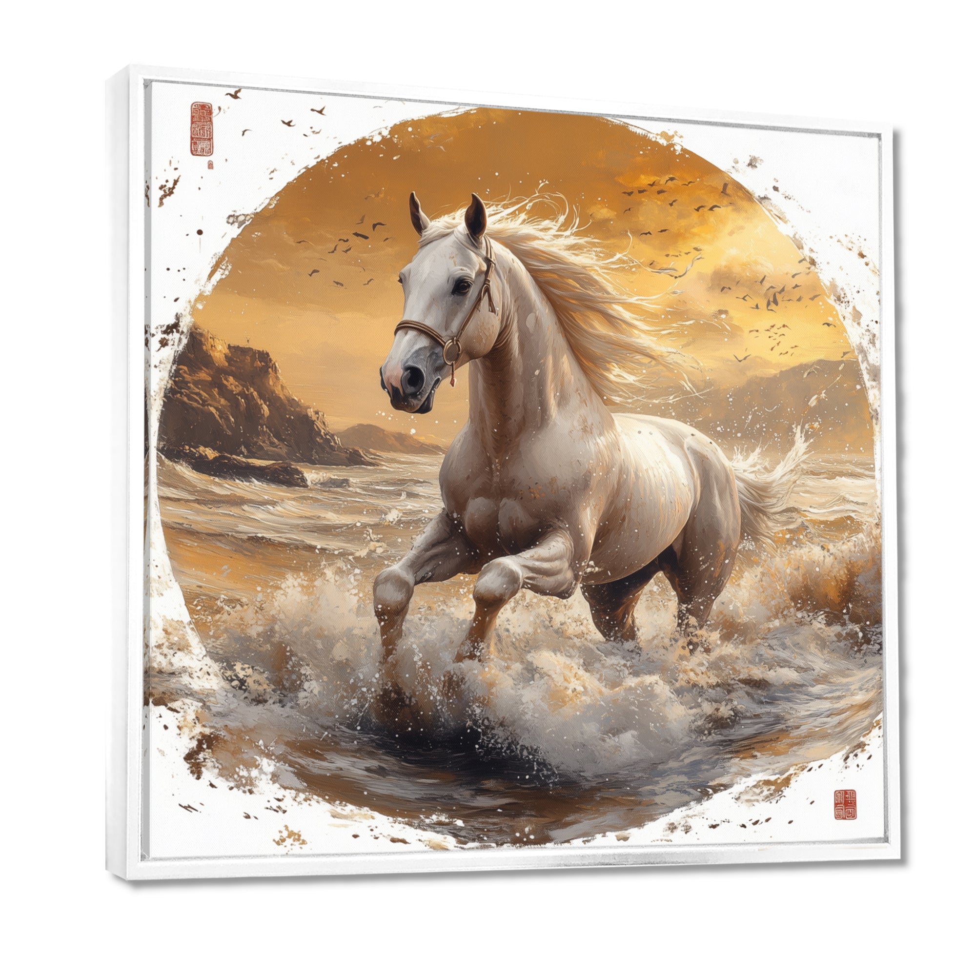 White And Gold Horse - Horse Home Decor Art