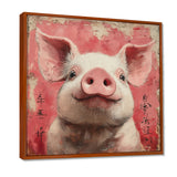 Pink And White China Pig Sign - Pig Canvas Wall Art