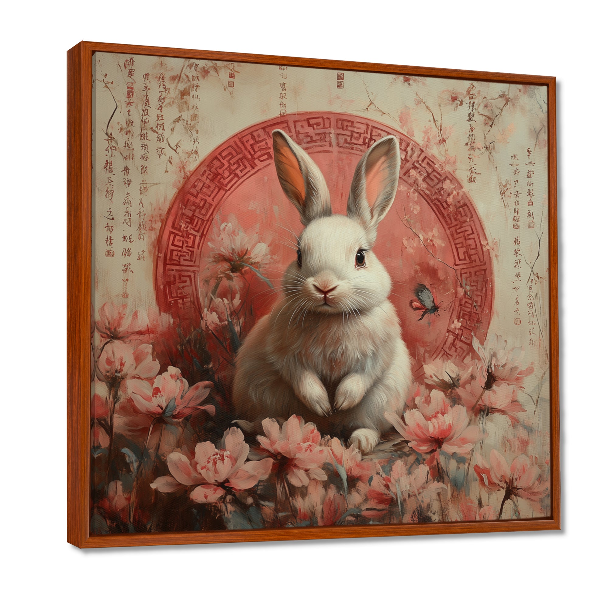 Pink Chinese Pink Sign - Rabbit Canvas Wall Art