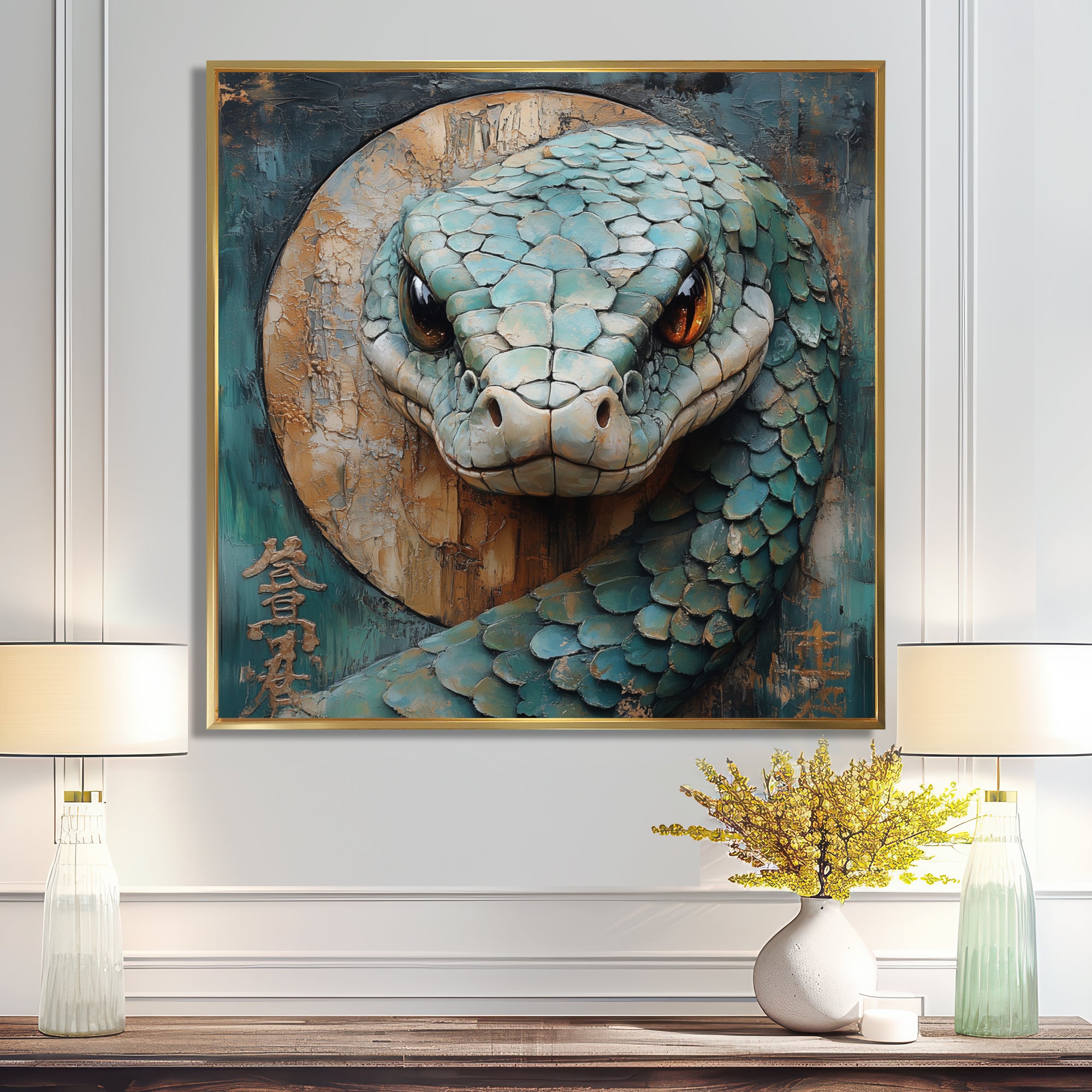 Green Snake Chinese Sign - Snake Wall Art Prints